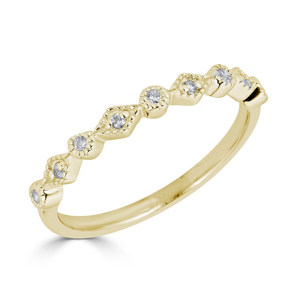 14KT Gold 1/10 CTW Diamond Alternating Shape Band Ring for Women - Elegant Stackable Wedding Band, Anniversary Gift & Everyday Jewelry for Special Occasions