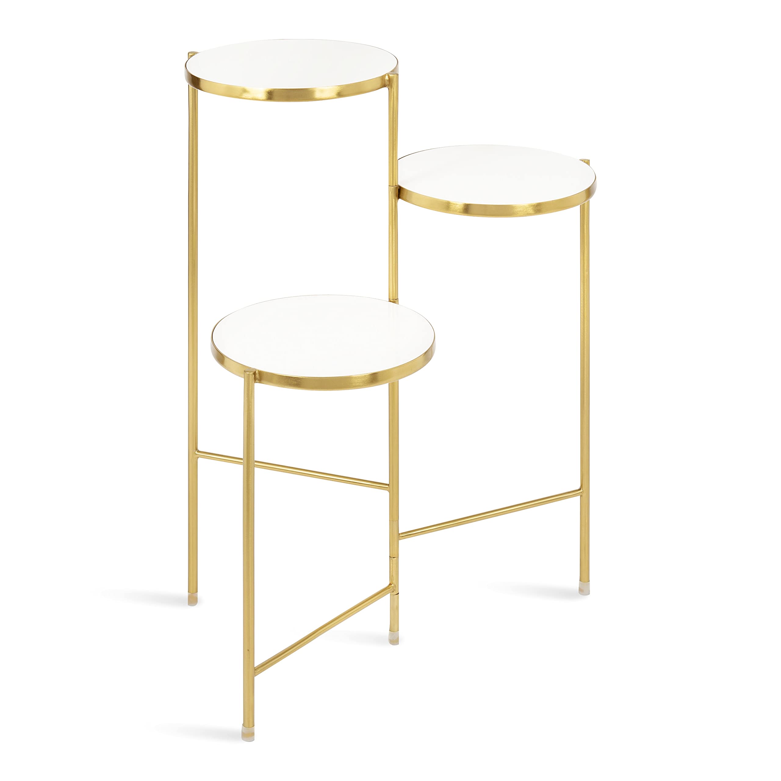 Kate and Laurel Fields Modern Tri-Level Plant Stand - White & Gold Wood & Metal Multi-Tiered Planter (10