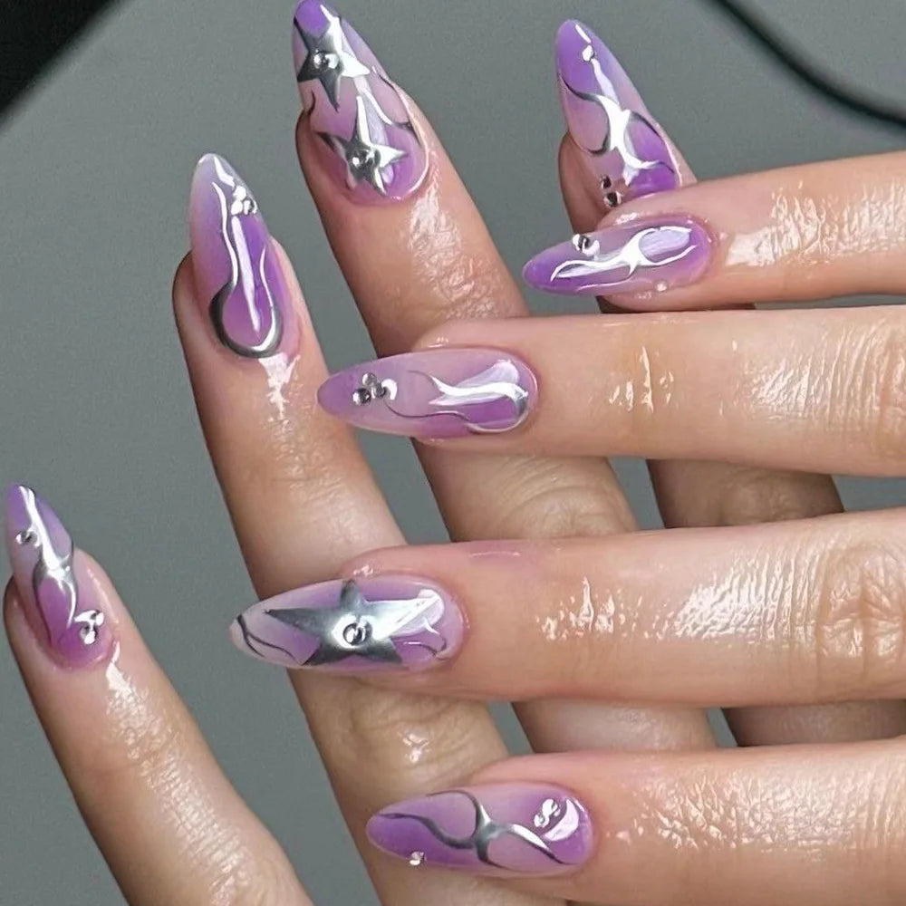 24Pcs Short Pink Fake Nails with French Gradient Design - Almond Shaped Press on Nails with Golden Stripe Detachable Tips for Women | Perfect for Parties, Weddings, and Daily Wear
