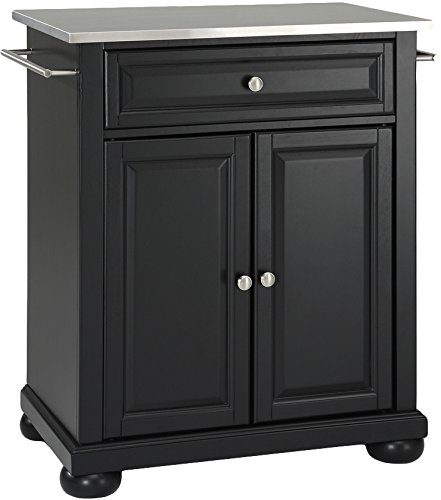 Crosley Alexandria Cuisine Kitchen Island with Stainless Steel Top - Black | Rolling Kitchen Cart with Storage | Perfect for Small Kitchens, Apartments & Dining Areas