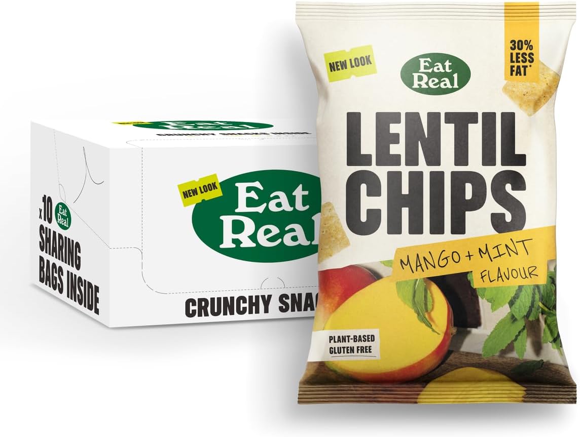 Eat Real Lentil Chips 10 Pack (95g Each) – Vegan, Gluten Free, Low Fat Healthy Snacks | Crunchy Plant-Based Protein Chips for Parties, Picnics & On-the-Go Snacking