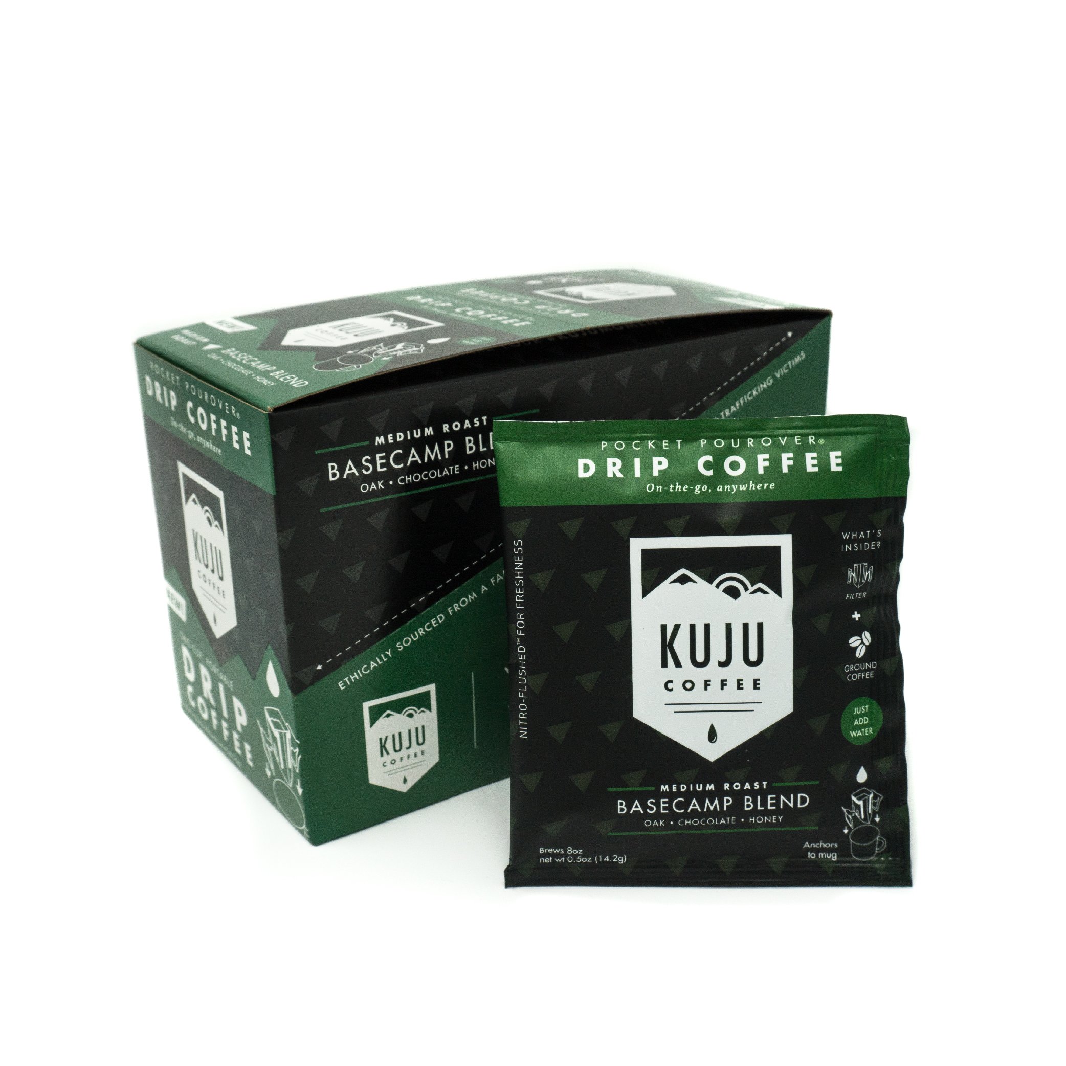 Kuju Coffee Basecamp Blend Single-Serve Coffee Pouches - 0.5oz (Pack of 10) | Premium Instant Coffee for Camping, Hiking & Outdoor Adventures | Easy Brew Anywhere