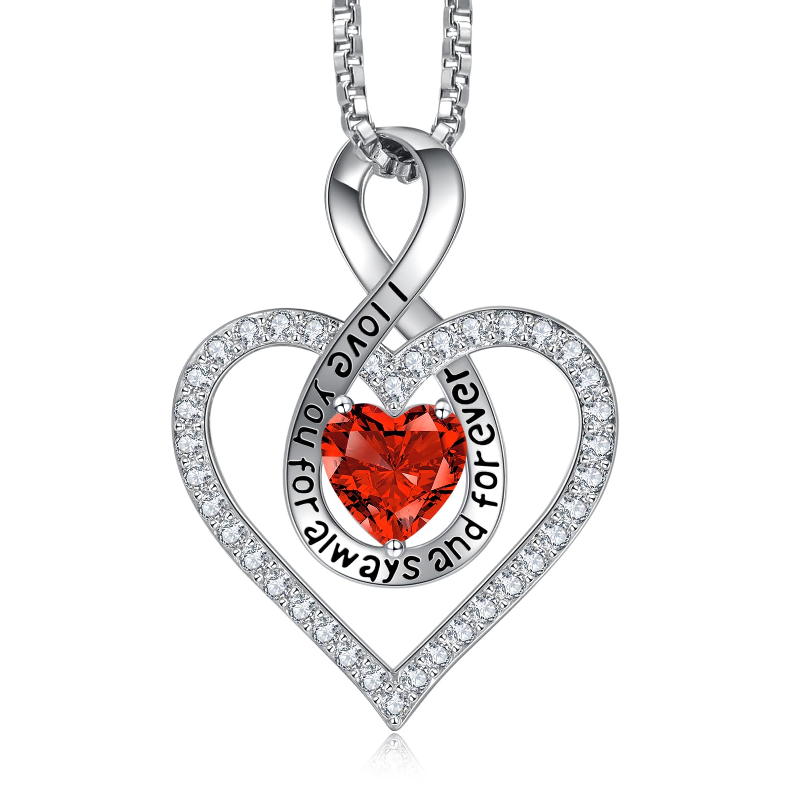 Silver Birthstone Necklace for Women - Romantic Heart Pendant Anniversary & Birthday Gift for Wife, Girlfriend, Her - Perfect for Valentine's Day, Wedding, I Love You Jewelry - Ideal for Date Nights, Proposals & Special Occasions
