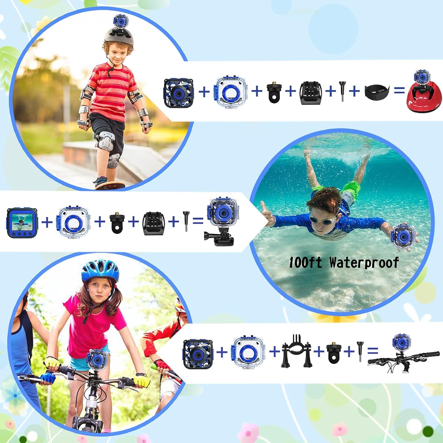 PROGRACE Kids Waterproof Digital Camera - 1080P HD Action Video Camera for Children, Durable Underwater Camera for Boys & Girls - Perfect Birthday, Christmas & New Year Gift (Blue) - Great for Swimming, Beach Trips & Outdoor Adventures