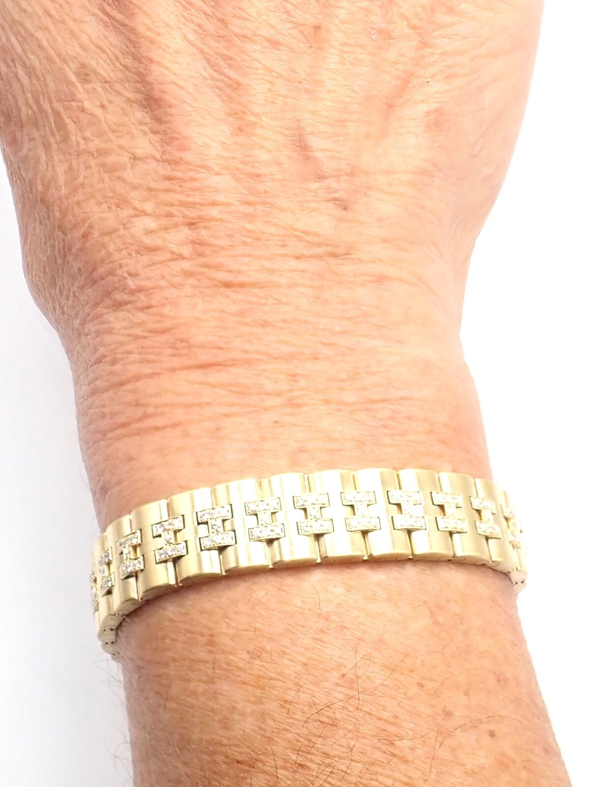 Authentic Vintage Hermes Paris 18k Yellow Gold Diamond H Link Bracelet - Luxury Jewelry for Women, Perfect for Parties, Weddings & Special Occasions