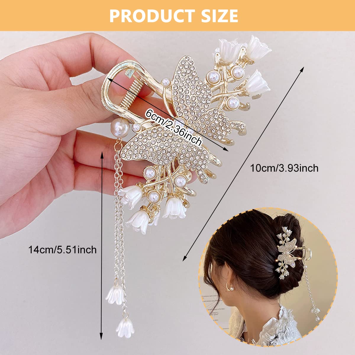 PALAY® Large Tassel Butterfly Hair Clips for Girls - Golden Alloy Jaw Clips, Hair Styling Accessories for Buns, Ponytails & Gifts - Perfect for School, Parties & Everyday Use
