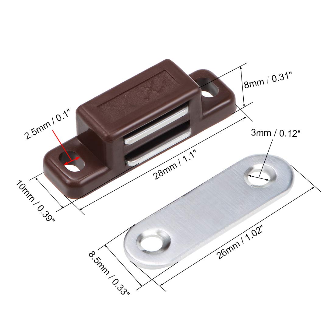 uxcell 16pcs Brown Magnetic Cabinet Latches - Strong Hold for Bathroom, Kitchen & Closet Doors | Perfect for Home Organization & DIY Projects