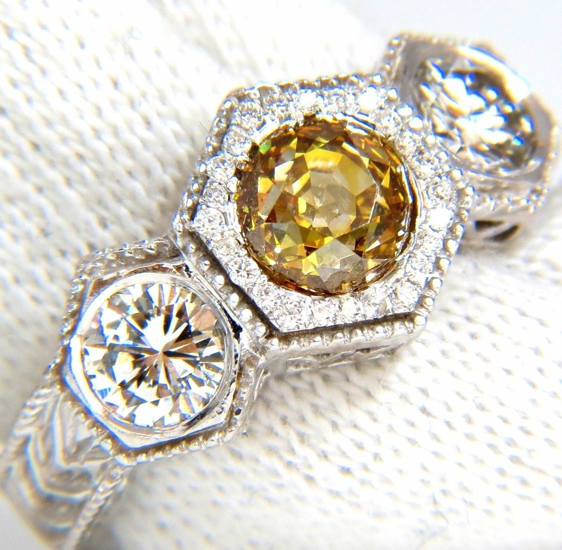 2.30CT GIA Certified Fancy Yellow Brown Diamond Ring in 18KT Edwardian Crown Deco Style - Perfect for Weddings, Anniversaries & Special Occasions