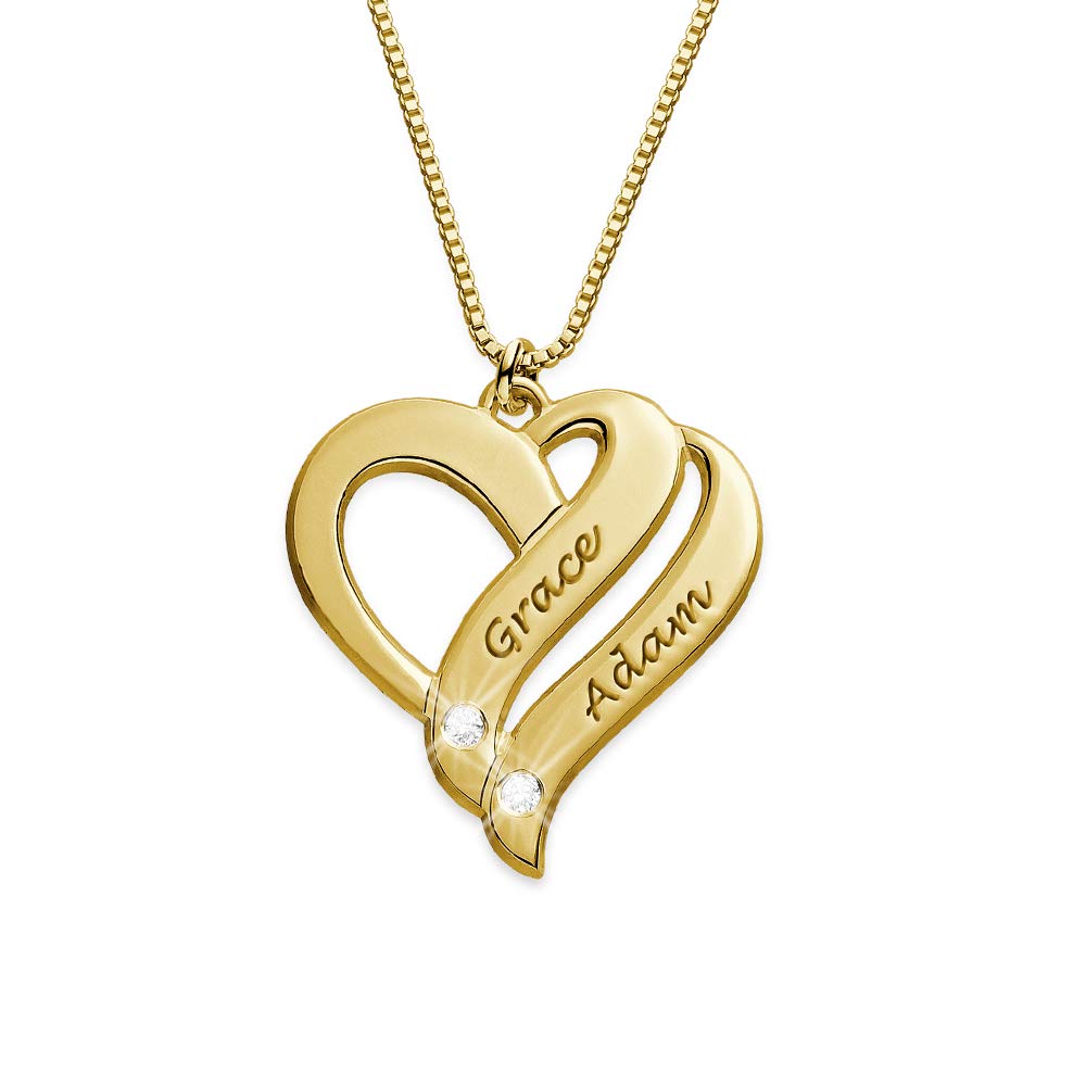 Personalized Two Hearts Forever One Necklace with Birthstones or Diamonds - Custom Name Jewelry for Women, Dainty Gift for Her - Perfect for Mother's Day, Christmas, Birthday & Anniversary - Elegant Everyday Wear & Special Occasion Jewelry