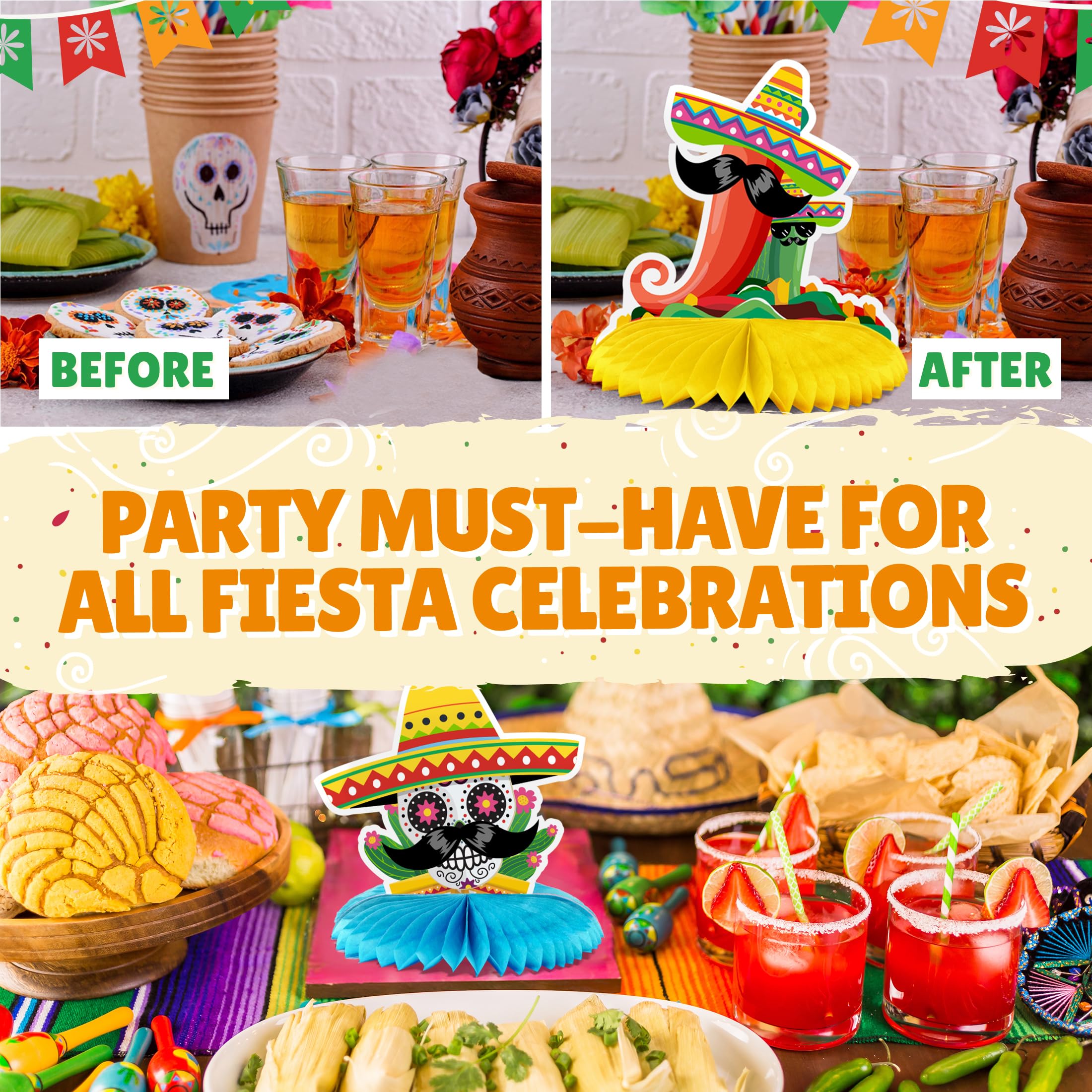 Vibrant Cinco De Mayo Party Decorations Set - 10-Pack Mexican Fiesta Table Centerpieces for Cinco De Mayo, Mexican Themed Parties & Celebrations - Perfect for Home Decor, Restaurant Displays & Festive Events