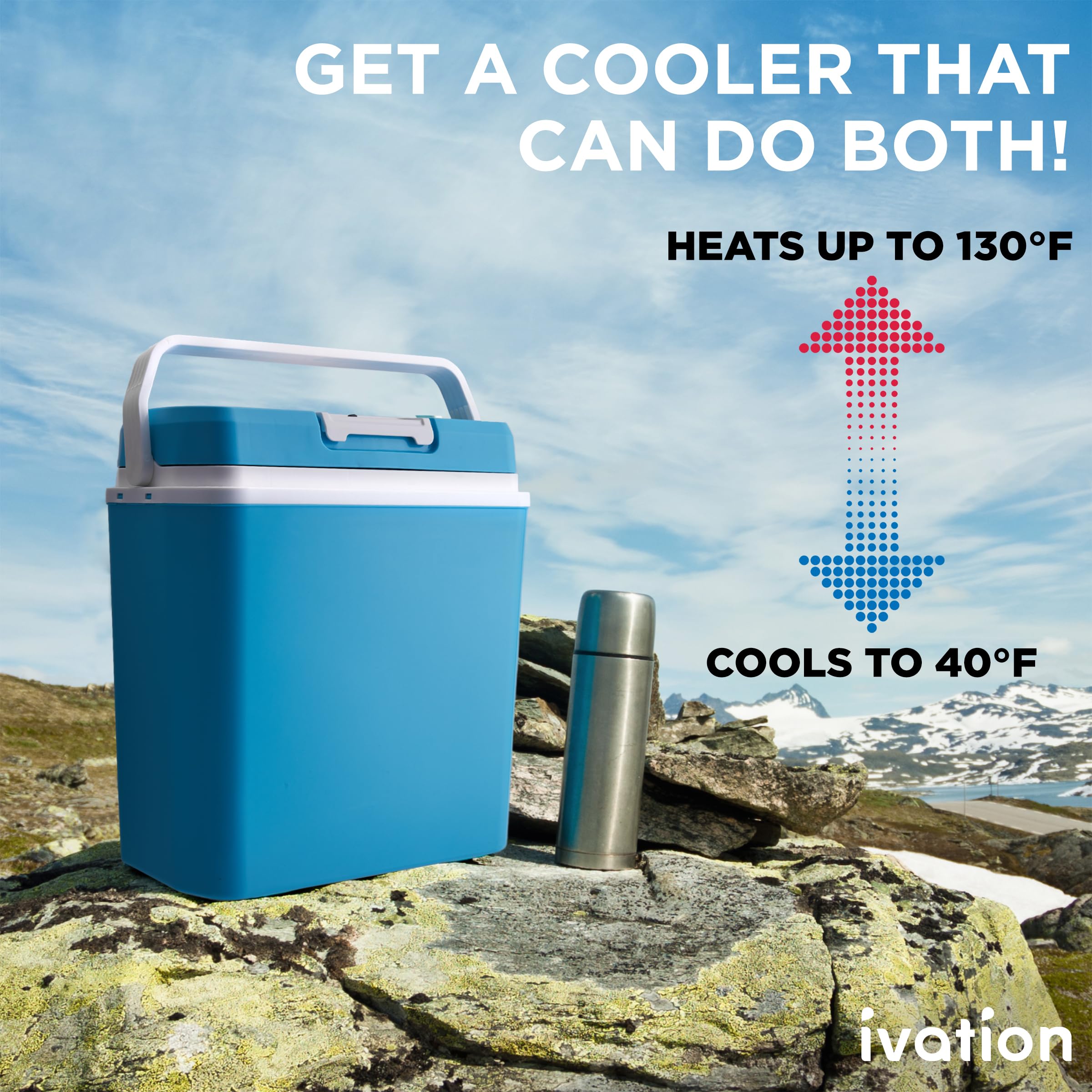 Ivation 24L Electric Cooler & Warmer - Portable Thermoelectric Fridge for Car, Truck, RV & Home | 110V AC & 12V DC Power | Perfect for Camping, Travel, Road Trips, Picnics & Outdoor Adventures