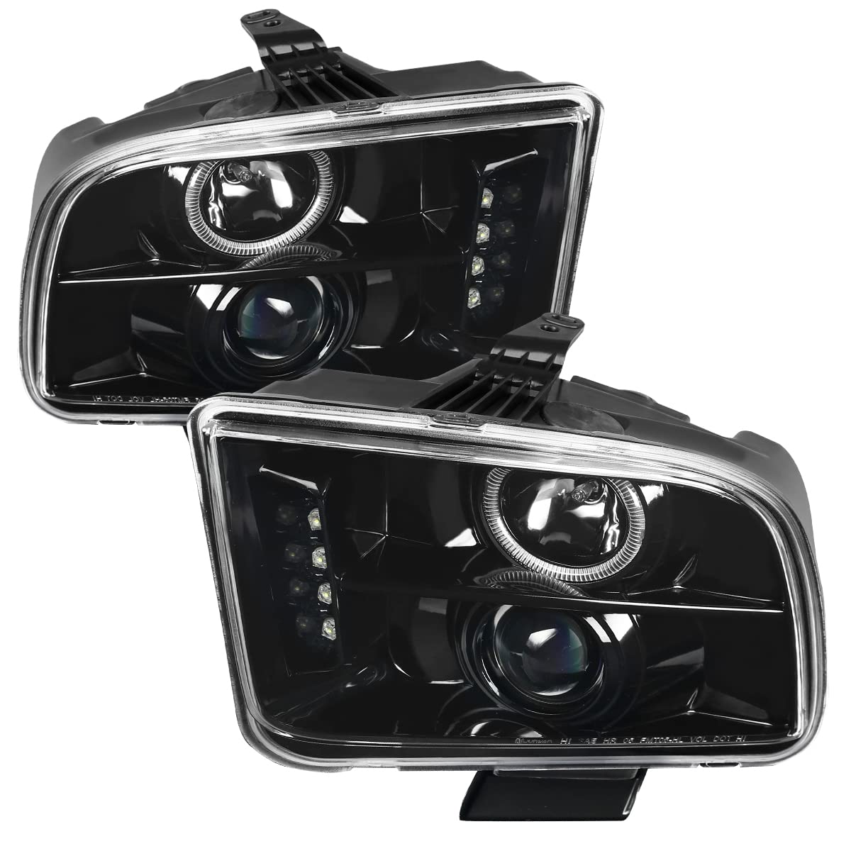 Ford Mustang 2005-2009 LED Halo Projector Headlights - Pearl Black - Pair - Upgrade Your Ride for Night Driving & Car Shows