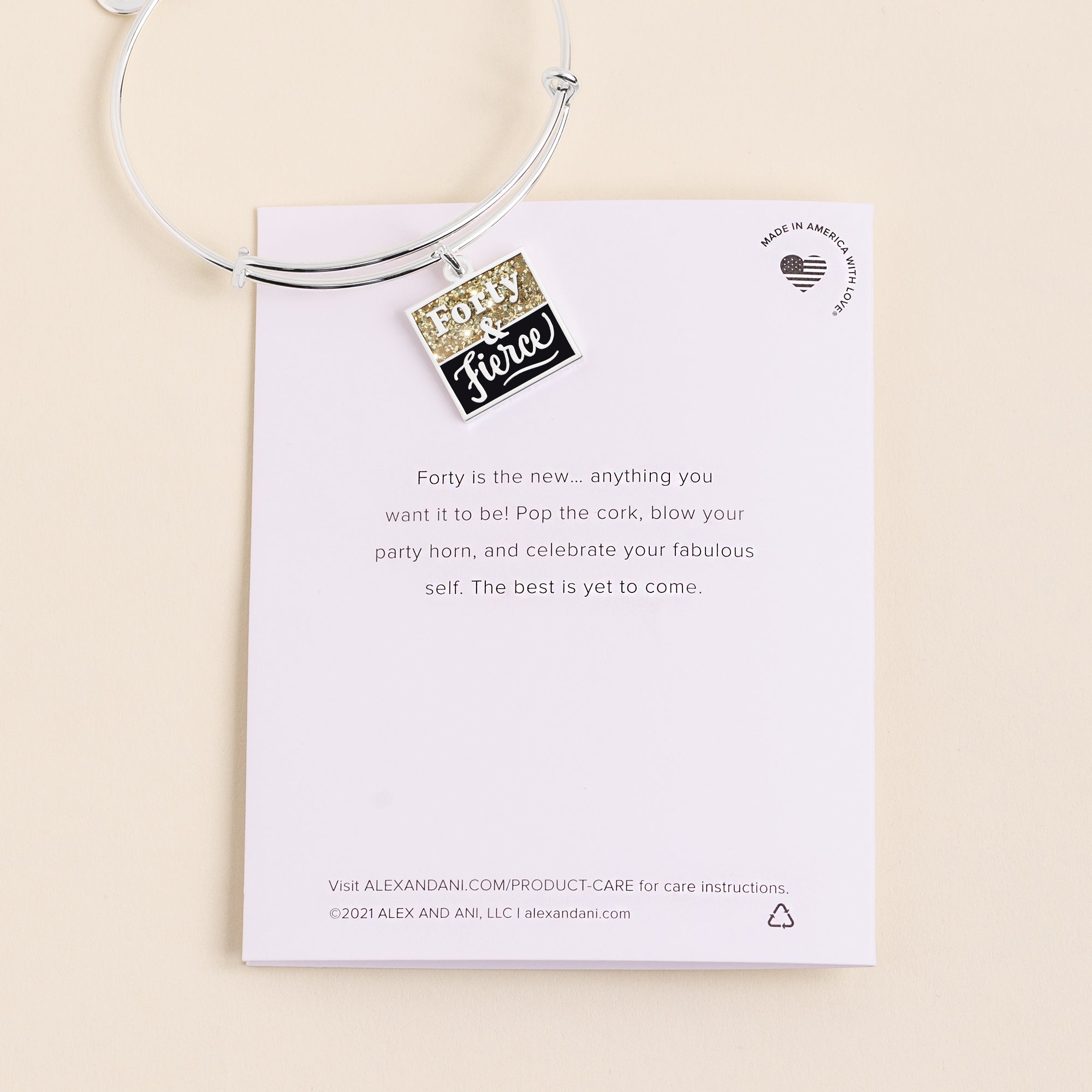 Forty & Fierce Charm Bangle - Elegant Sterling Silver Bracelet for Women - Perfect Birthday Gift for Her, Anniversary Present, or Self-Treat - Ideal for Parties, Date Nights & Special Occasions