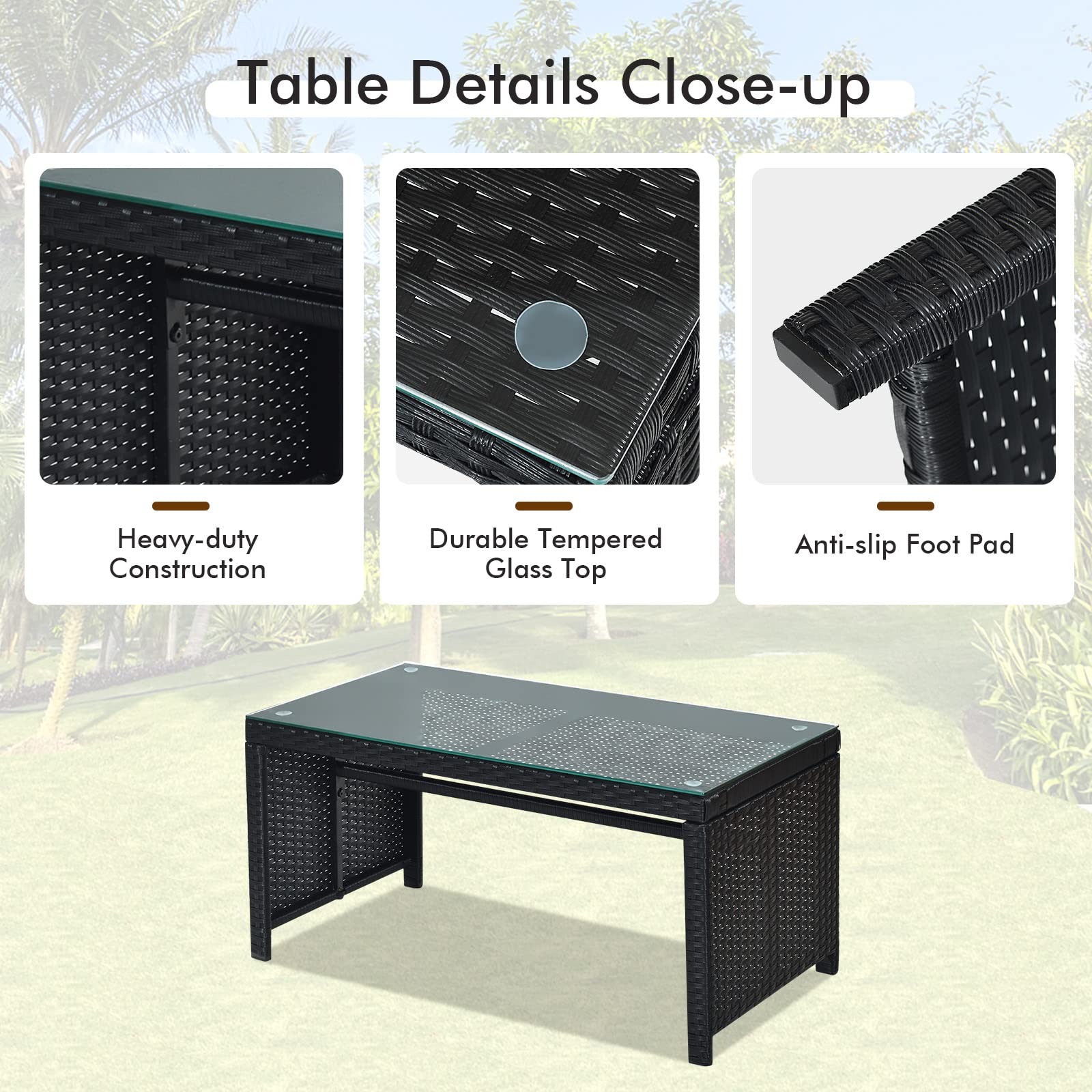 Goplus 4-Piece Rattan Patio Furniture Set - Outdoor Wicker Sofa & Coffee Table with Soft Cushions & Tempered Glass - Turquoise Conversation Set for Balcony, Garden, Backyard, Poolside & Outdoor Entertaining