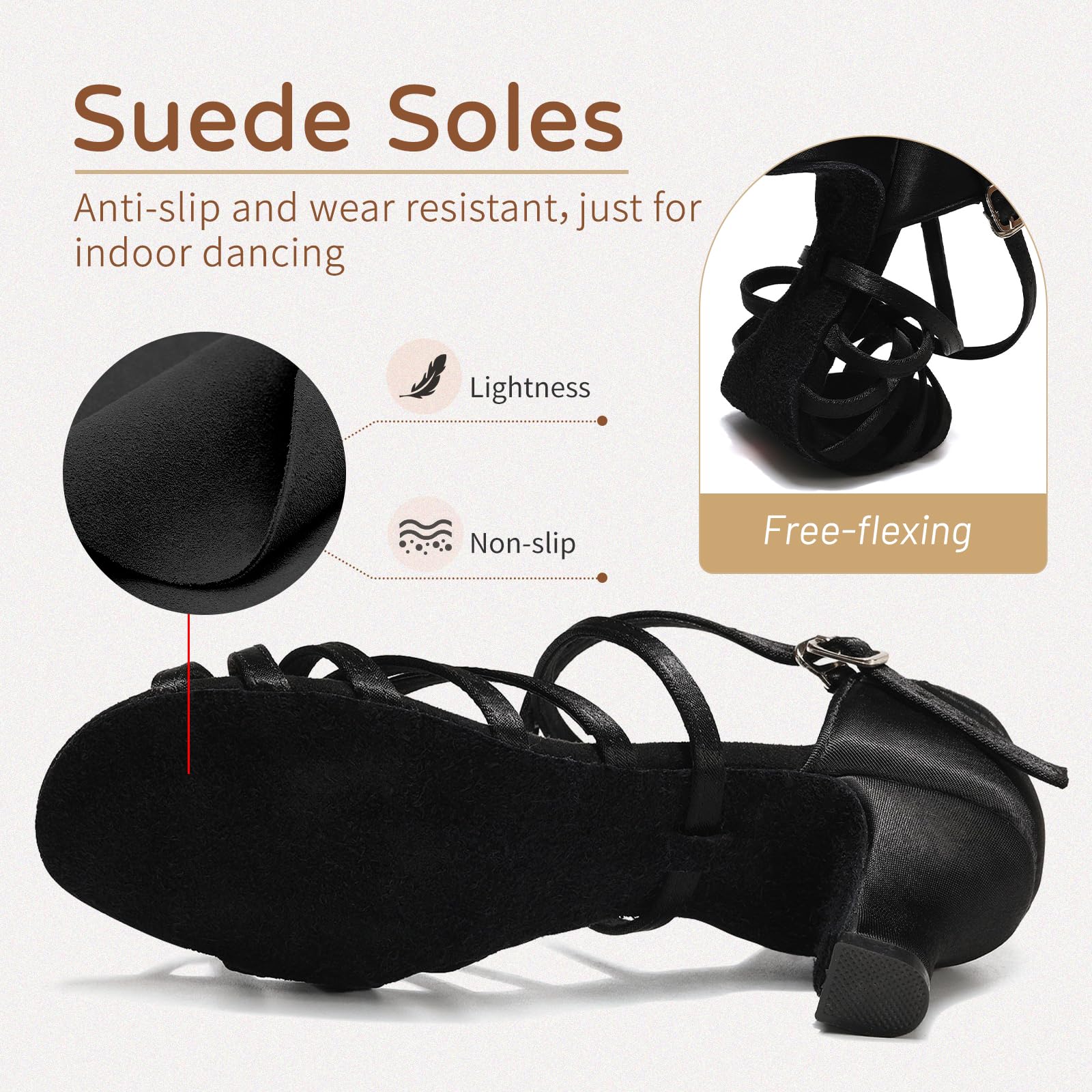 Hipposeus Women's Latin Dance Shoes - Open Toe Ballroom Salsa Practice Shoes with Suede Sole for Professional & Social Dancing
