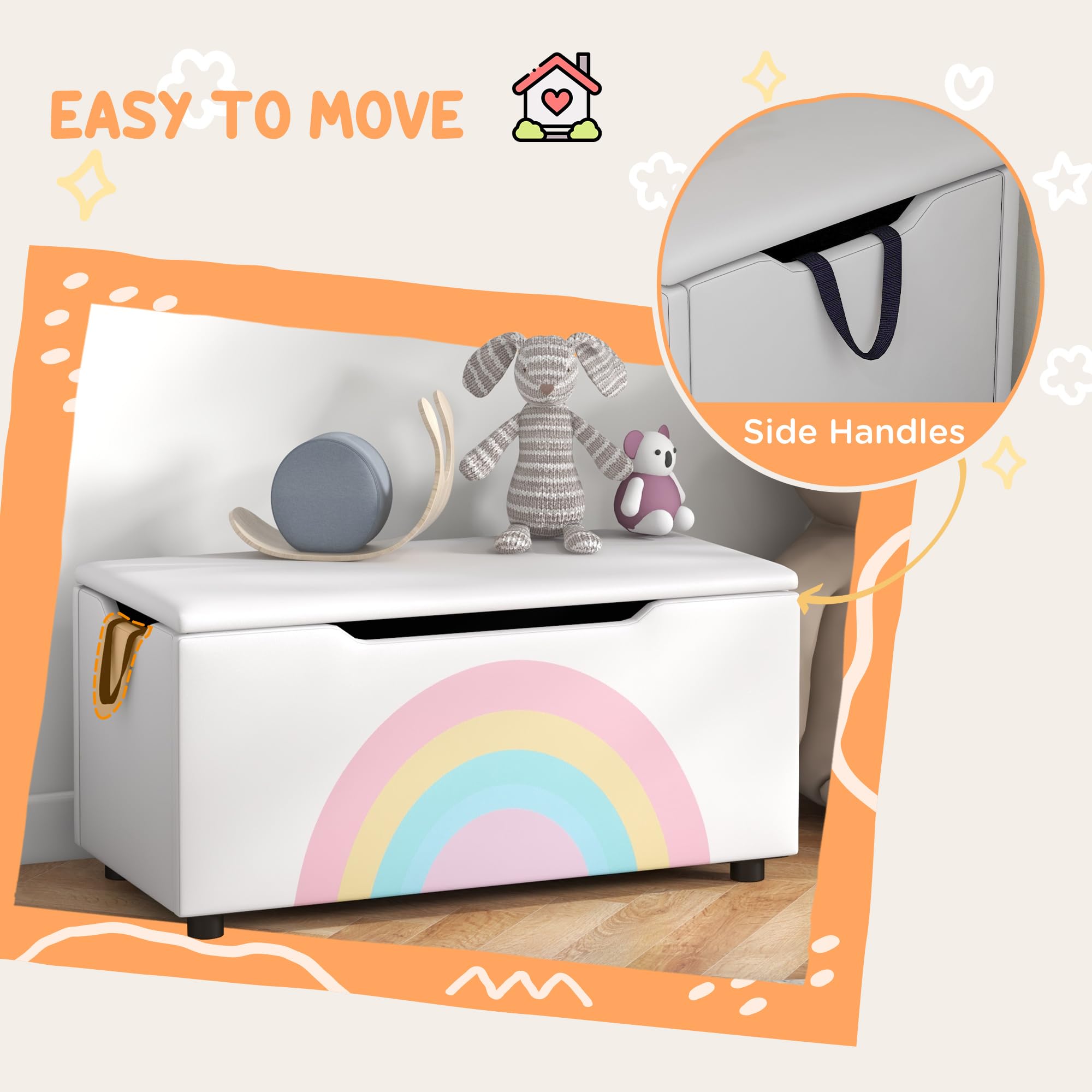 Qaba Kids Toy Storage Bench with Lid & Handles - Lightweight Toy Chest for Nursery, Playroom & Bedroom - Perfect Gift for Boys & Girls Ages 3-8 (White) - Organize Toys, Books & Clothes in Style