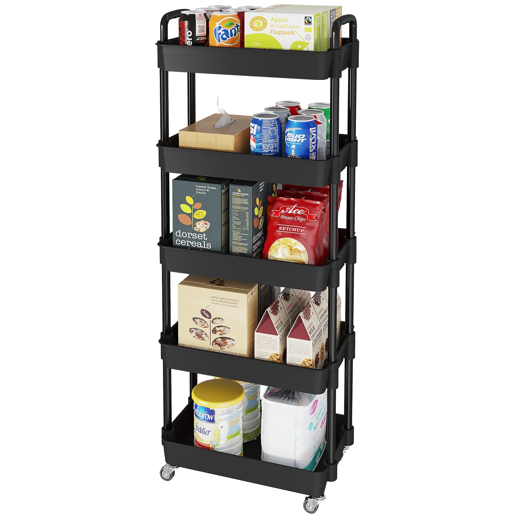 Laiensia 3-Tier Rolling Storage Cart with Lockable Wheels - Multifunctional Mobile Organizer for Kitchen, Bathroom, Laundry Room - Includes Classified Stickers | Perfect for Home Organization, Small Space Storage & Closet Organization