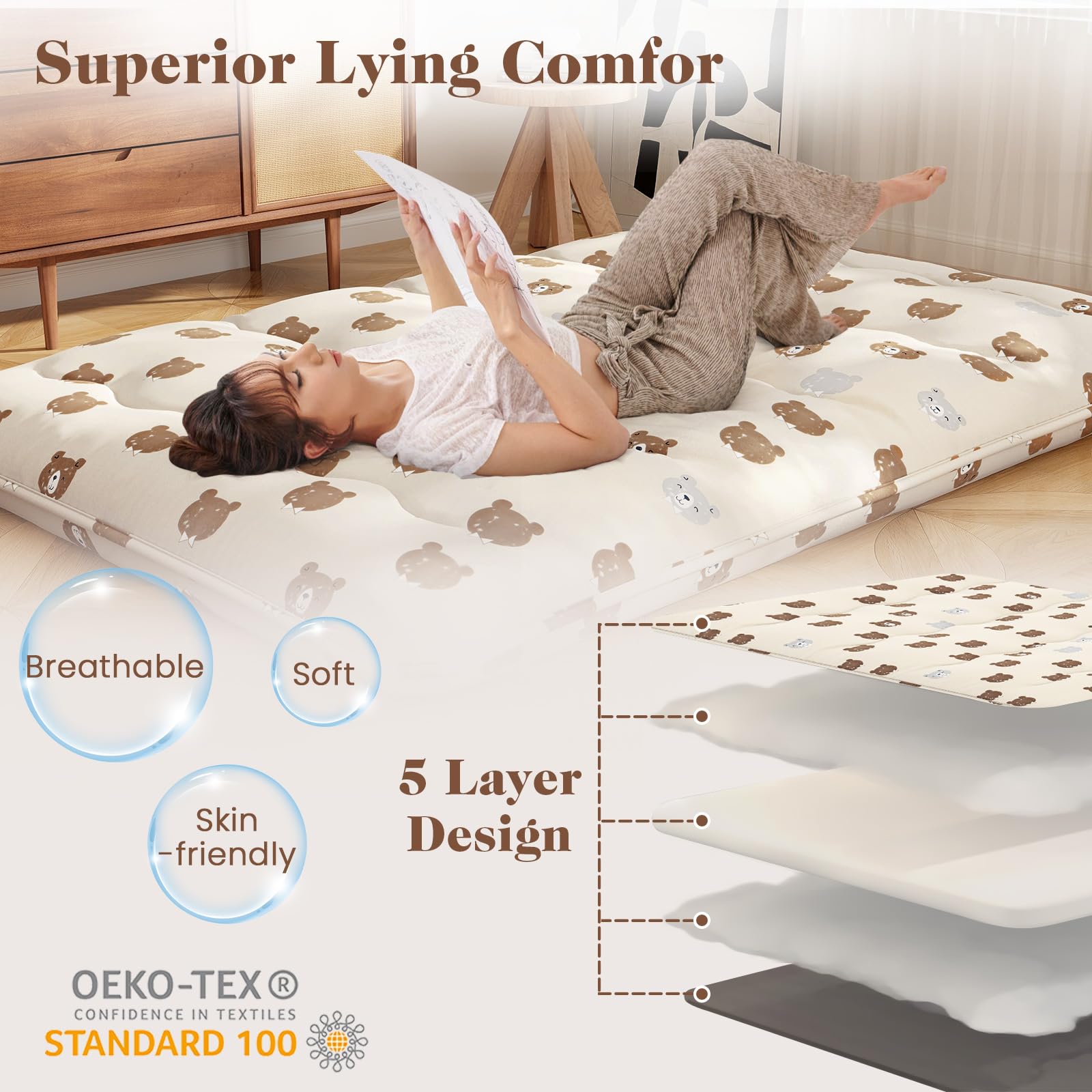 Giantex 4 Inch Japanese Floor Futon Mattress with Washable Cover & Storage Bag - Foldable Roll Up Tatami Mat for Camping, Dorm, Kids Room, Guest Bed - Portable Sleeping Pad for Indoor & Outdoor Use