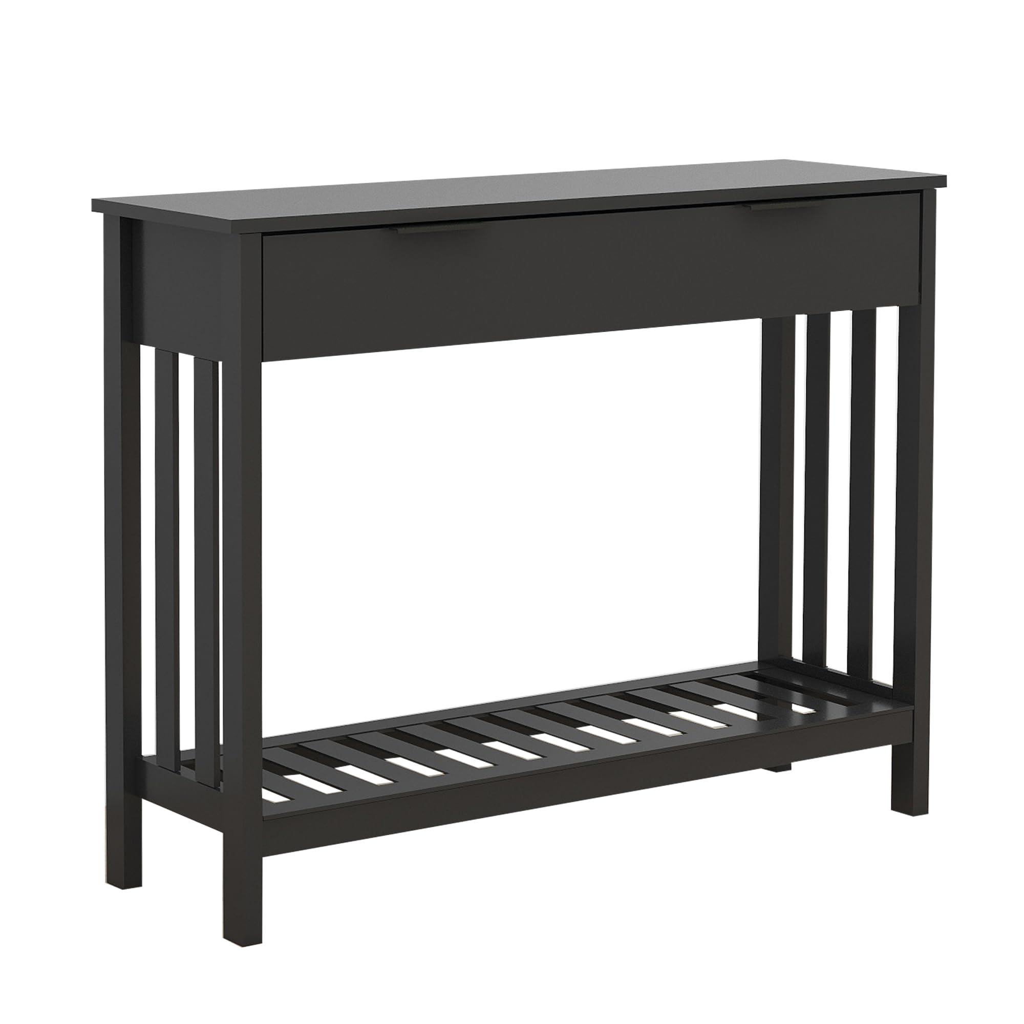 Modern Black Entryway Table with Drawer - Slim Wooden Console Table with Storage for Hallway, Living Room & Office - Perfect for Small Spaces, Front Door Decor & Sofa Side Table - Home & Office Organization Solution