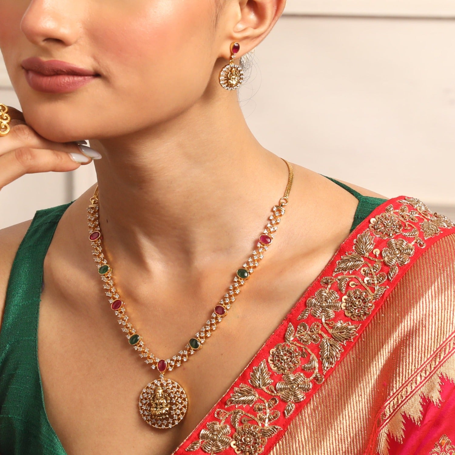 Yamuna Temple Antique Necklace Set - Handcrafted Indian Jewelry for Women - Perfect for Weddings, Festivals & Ethnic Fashion
