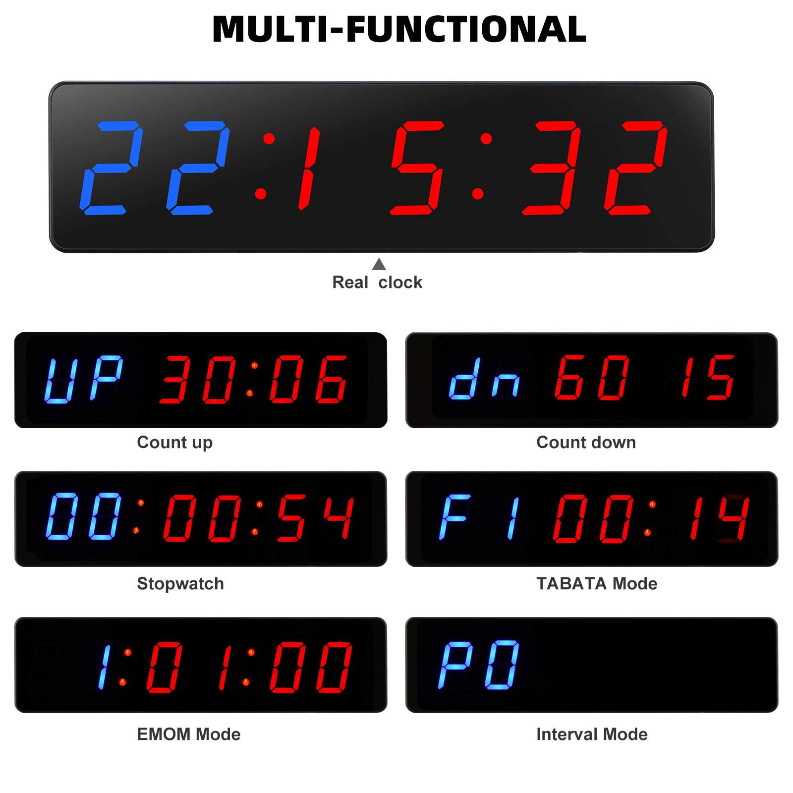 PELLOR Digital LED Wall Timer with Magnetic Back, Interval Fitness Countdown/Countup Timer, Adjustable Brightness & Volume, Remote Control - Perfect for Home Gym, Garage, and Workout Training