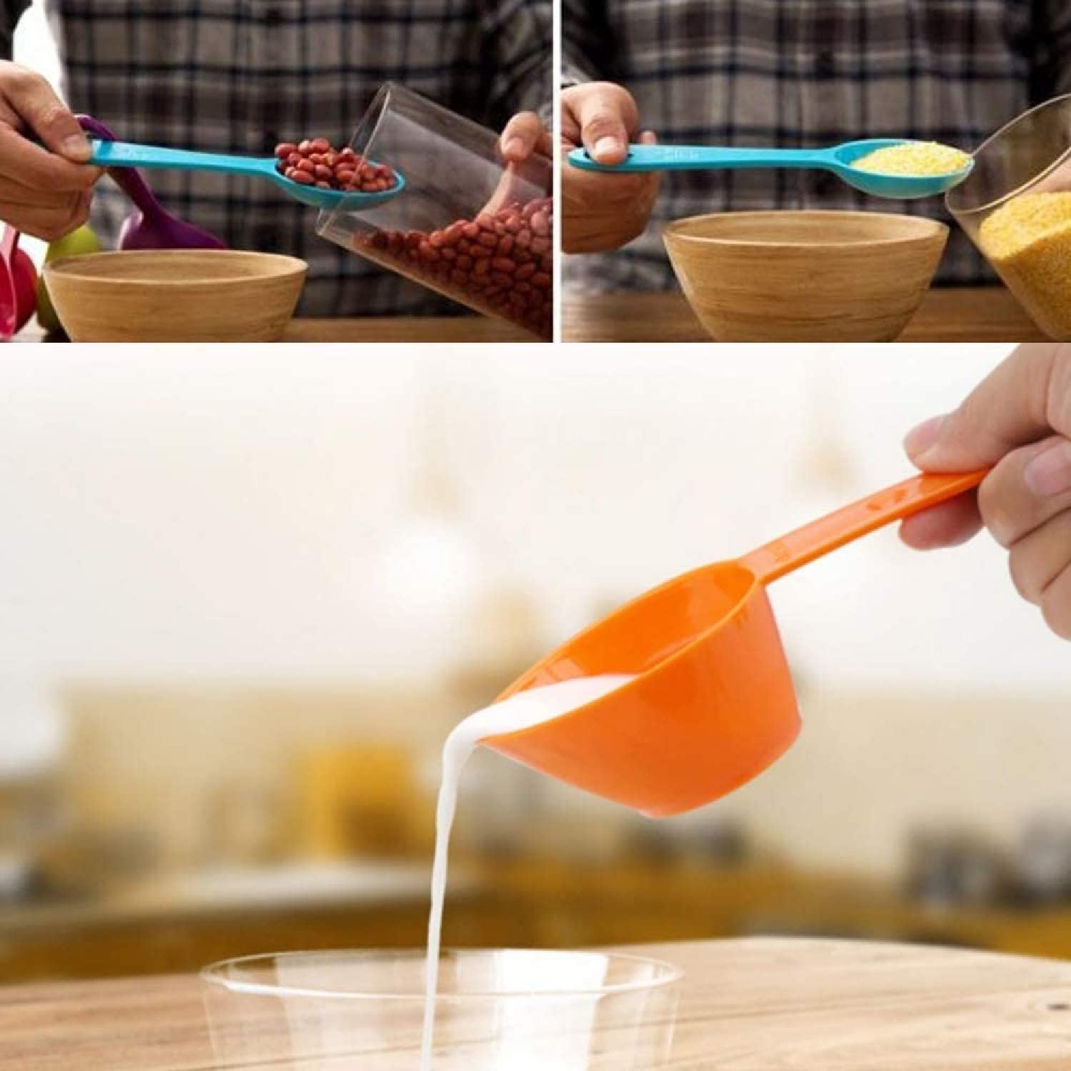 Hooipo 4-Piece Colorful Plastic Measuring Spoon Set - Stackable, Easy to Clean for Baking, Cooking, Tea, Coffee & Spices - Perfect for Liquid & Powder Ingredients - Kitchen Essentials for Home Bakers & Chefs