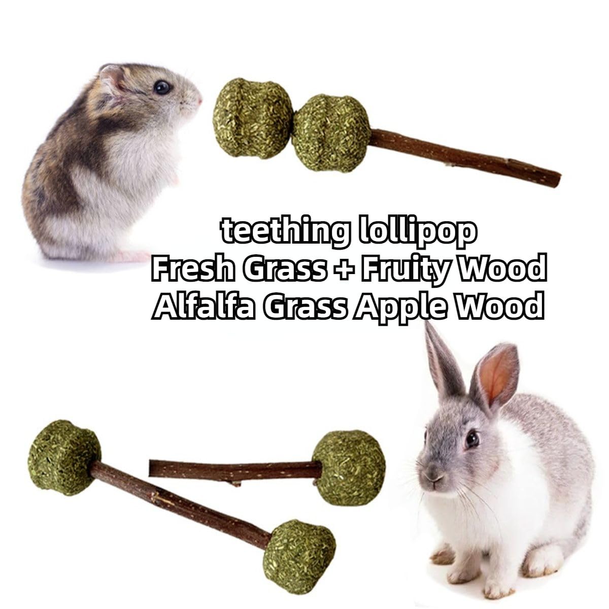 12PCS Natural Rabbit Chew Toys for Teeth - Apple Wood Sticks, Alfalfa Grass Balls & Molar Bars for Chinchillas, Guinea Pigs & Small Pets | Small Animal Dental Care & Stress Relief Toys for Cages, Playtime & Enrichment Activities