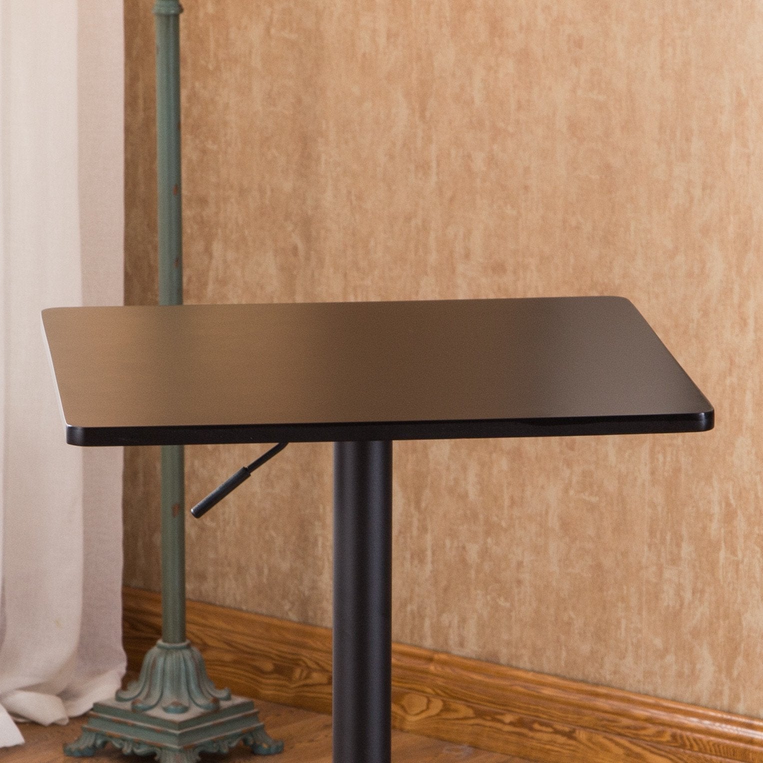 Roundhill Furniture Belham Black Square Adjustable Height Metal Base Bar Table - Perfect for Kitchen Island, Home Bar, and Outdoor Patio Dining