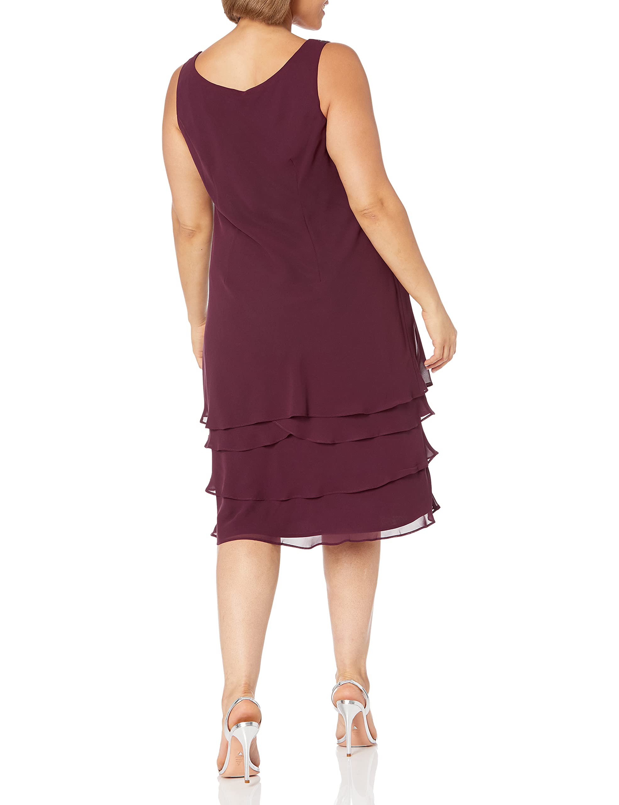 Women's Plus Size Embellished Shoulder Chiffon Tiered Jacket - Elegant Mother of The Bride Dress for Weddings, Parties & Special Occasions | S.L. Fashions