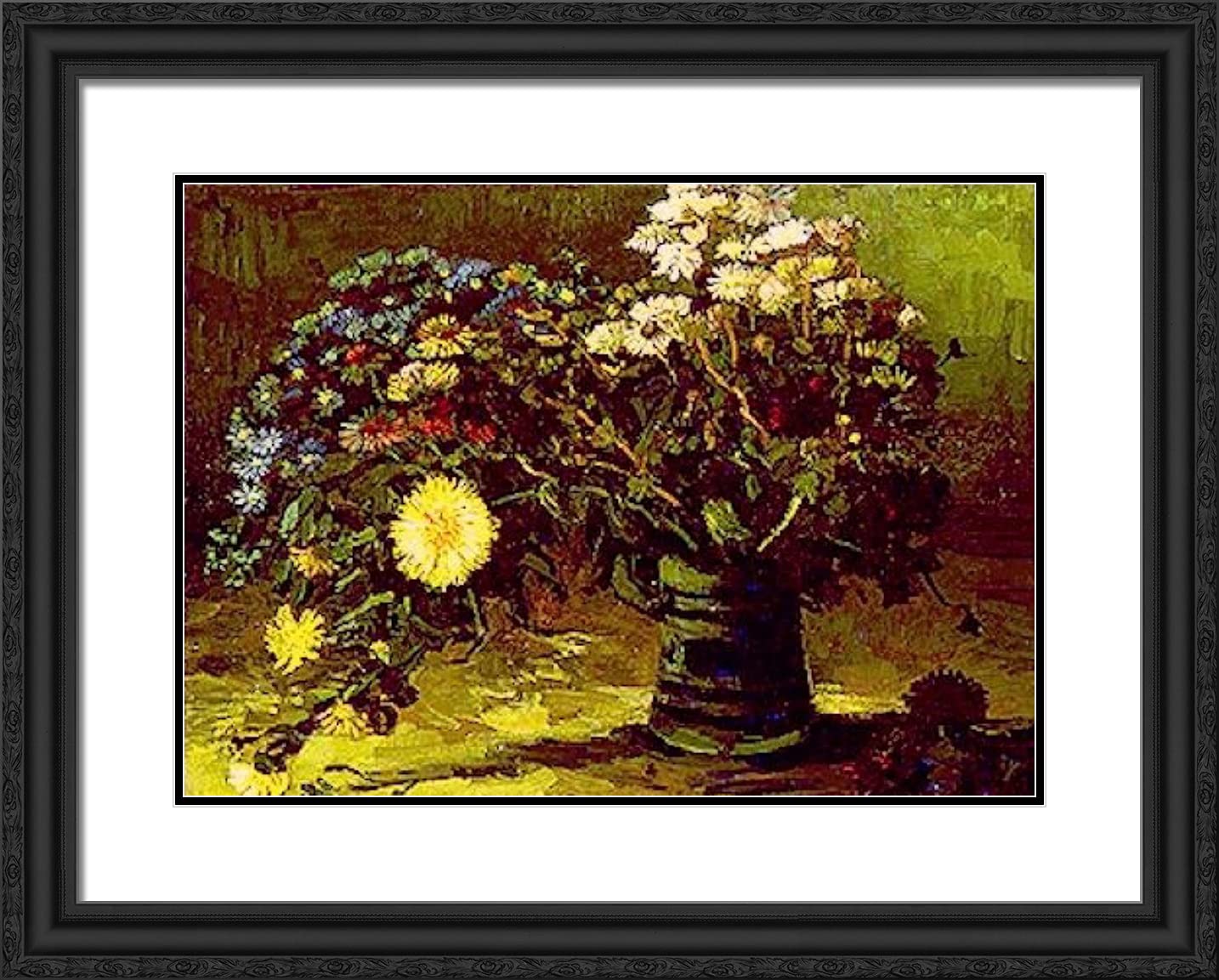 Van Gogh Vase With Daisies 24x20 Framed Art Print - Black Ornate Double Mat Wall Decor for Living Room, Bedroom & Office