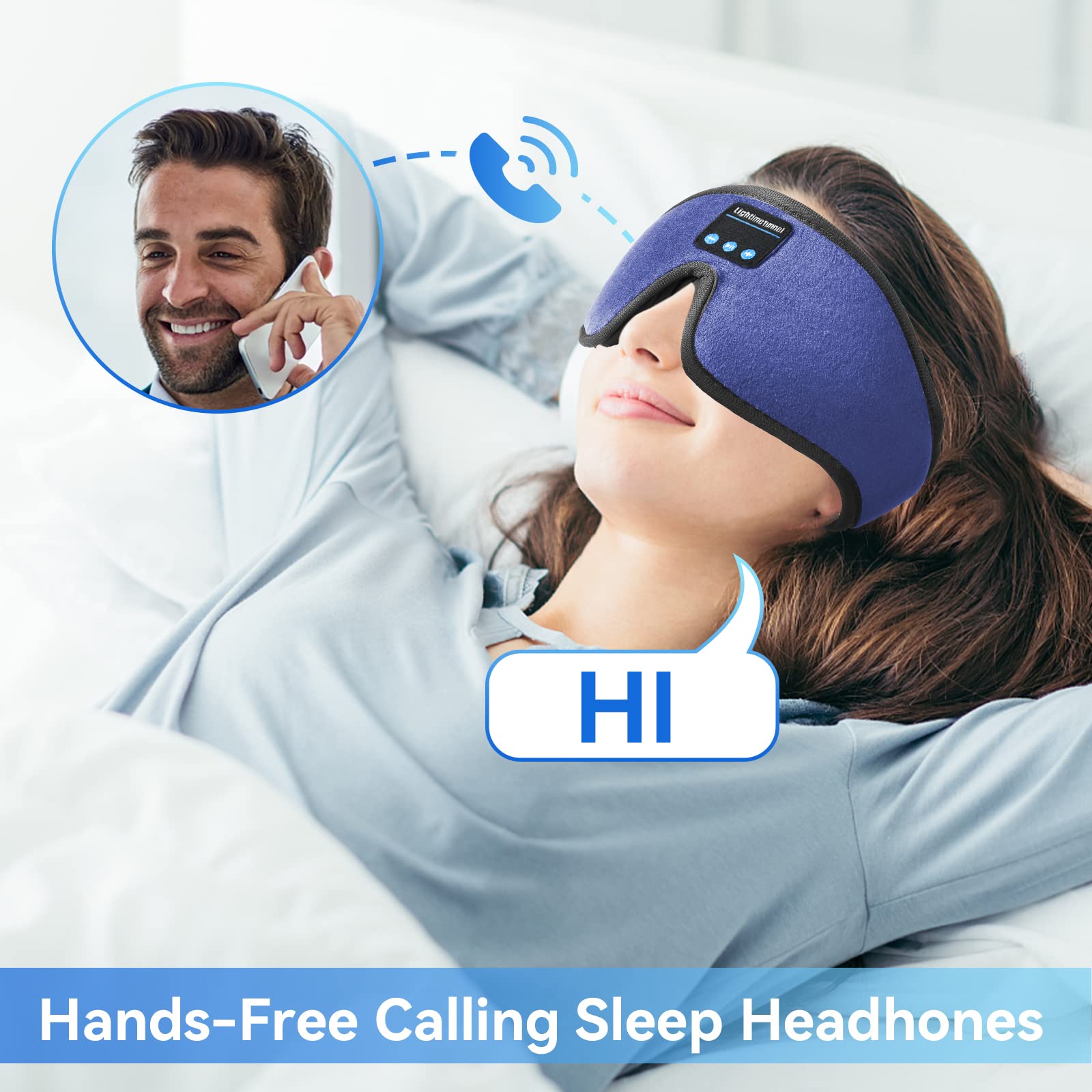 3D Bluetooth Sleep Headphones Mask - Ultra Thin Wireless Headband with Built-in Speakers & Mic for Insomnia Relief, Travel & Meditation | Washable & Hands-Free (Blue)