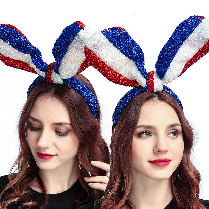 Gangel Patriotic 4th of July Headband - Red White & Blue Hair Accessories for Women, Independence Day Festival Bow Hairband - Perfect for BBQ Parties, Parades & Summer Celebrations