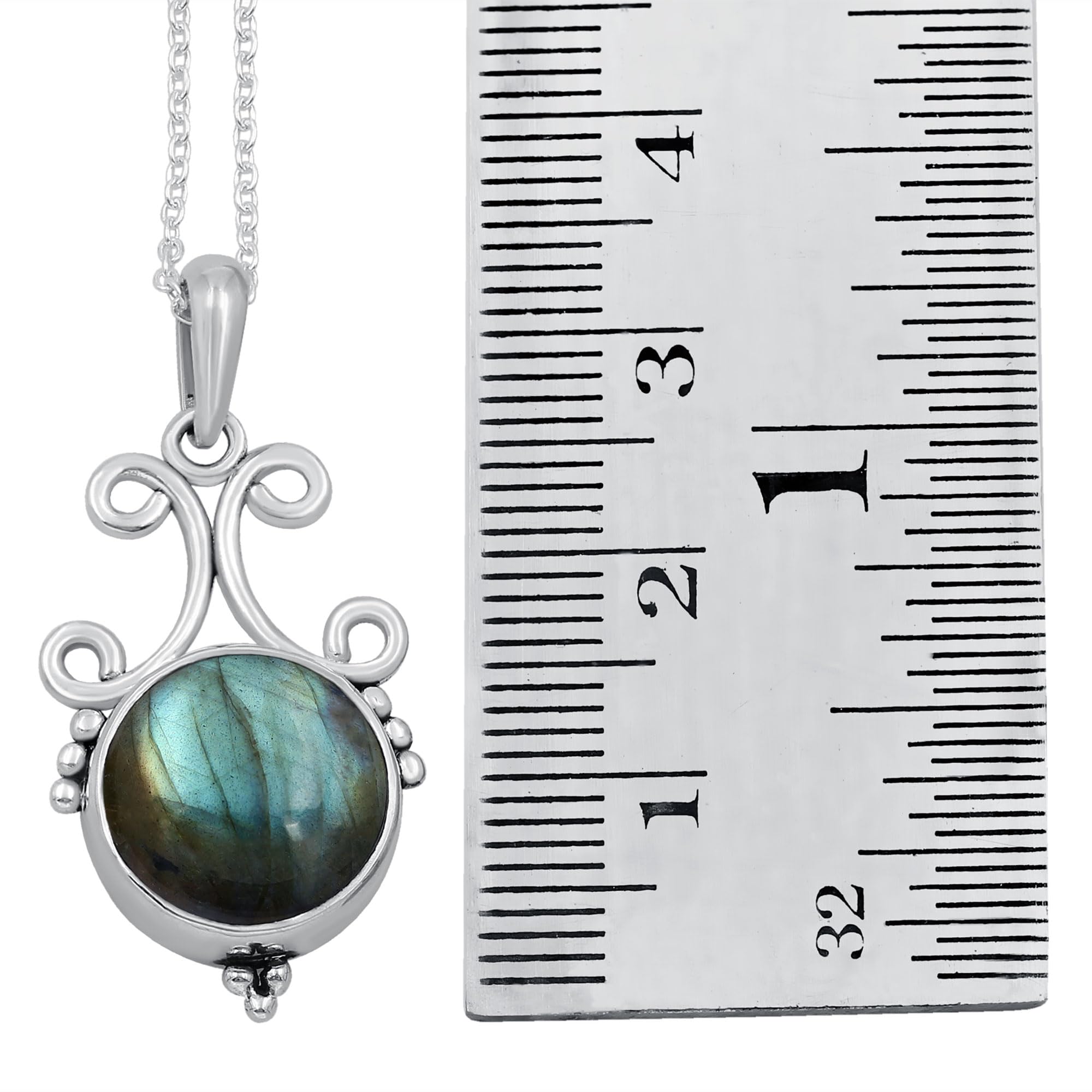 TISHAVI Natural Round Semi-Precious Gemstone Pendant Necklace for Women - 18 Inch Sterling Silver Chain, Birthstone Jewelry | Perfect Gift for Mom, Wife, Sister | Ideal for Birthdays, Anniversaries & Women's Day Celebrations