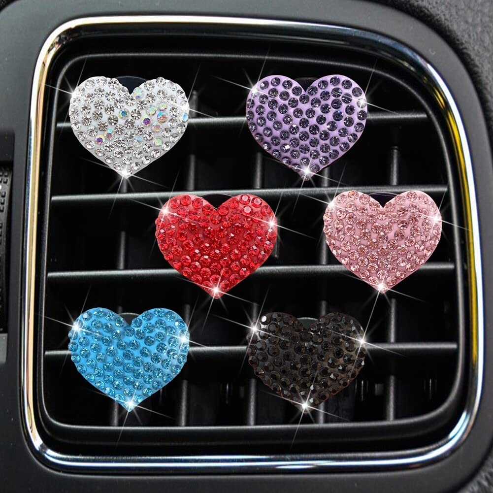 8 Pcs Crystal Car Vent Clips - Rhinestone Heart Air Freshener for Car AC Outlet & Interior Decor
