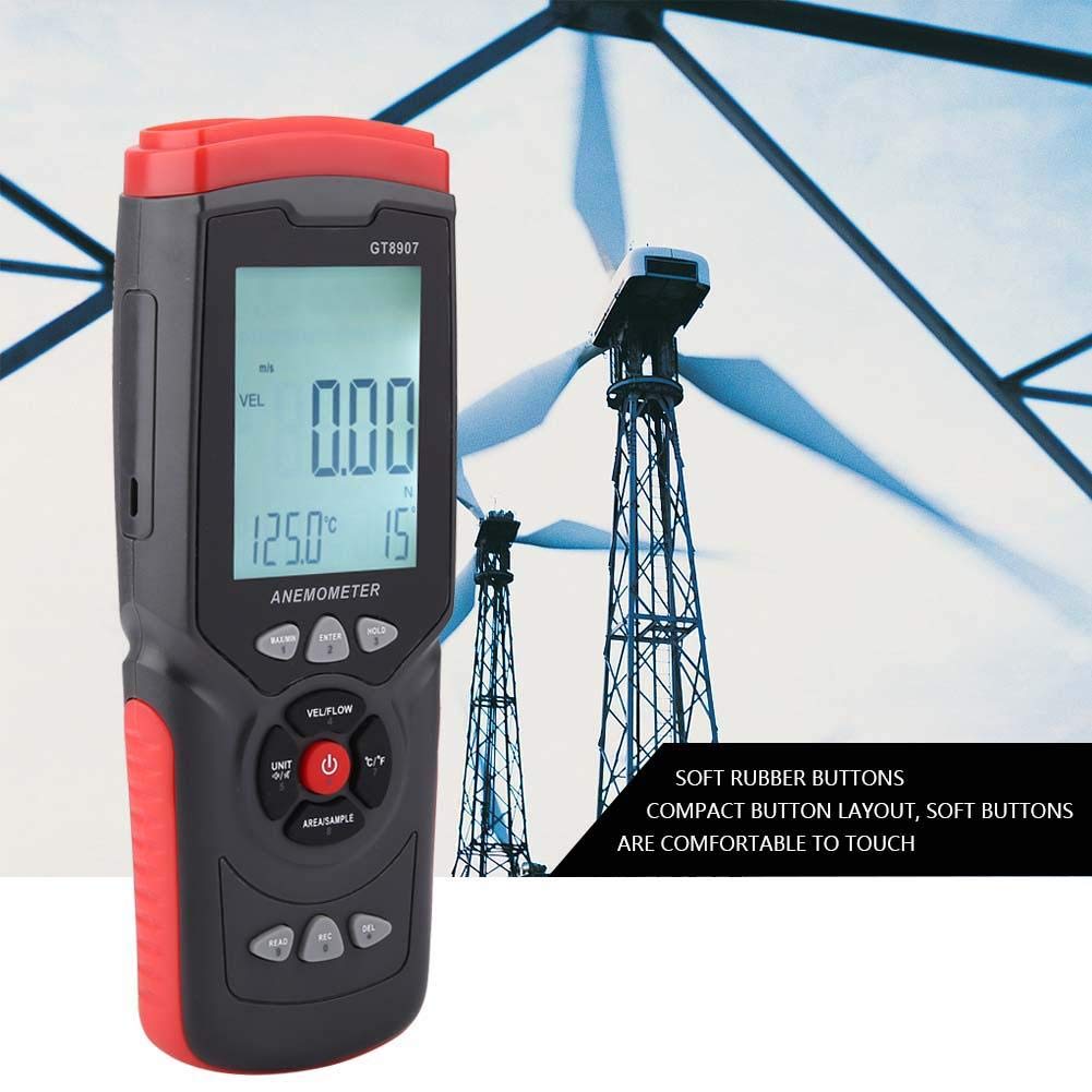 GT8907 Handheld Digital Anemometer - USB Wind Speed Gauge with Temperature Measurement, Multi-Function Air Flow Tester for Outdoor Activities, HVAC, and Industrial Use