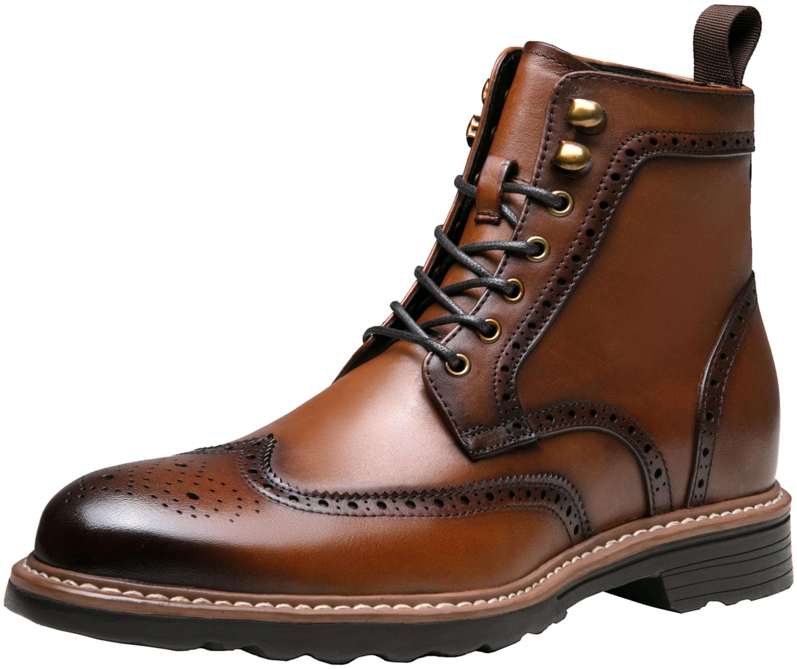 Jousen Men's Retro Leather Dress Boots - Classic Cap Toe Design with Black Rubber Sole | Perfect for Formal Occasions, Office Wear & Vintage Style Outfits