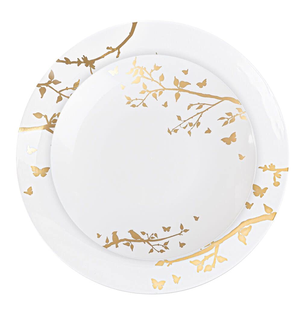 20-Piece Spring Collection White & Gold Plastic Dinnerware Set - 10