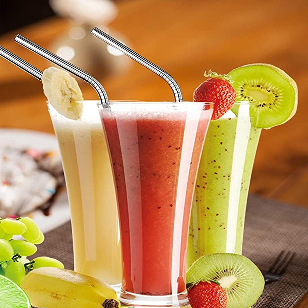 Eco-Friendly Reusable Stainless Steel & Glass Drinking Straws Set - 5-Pack with Cleaning Brush | Dishwasher Safe | Perfect for Smoothies, Iced Coffee & Home/Office Use