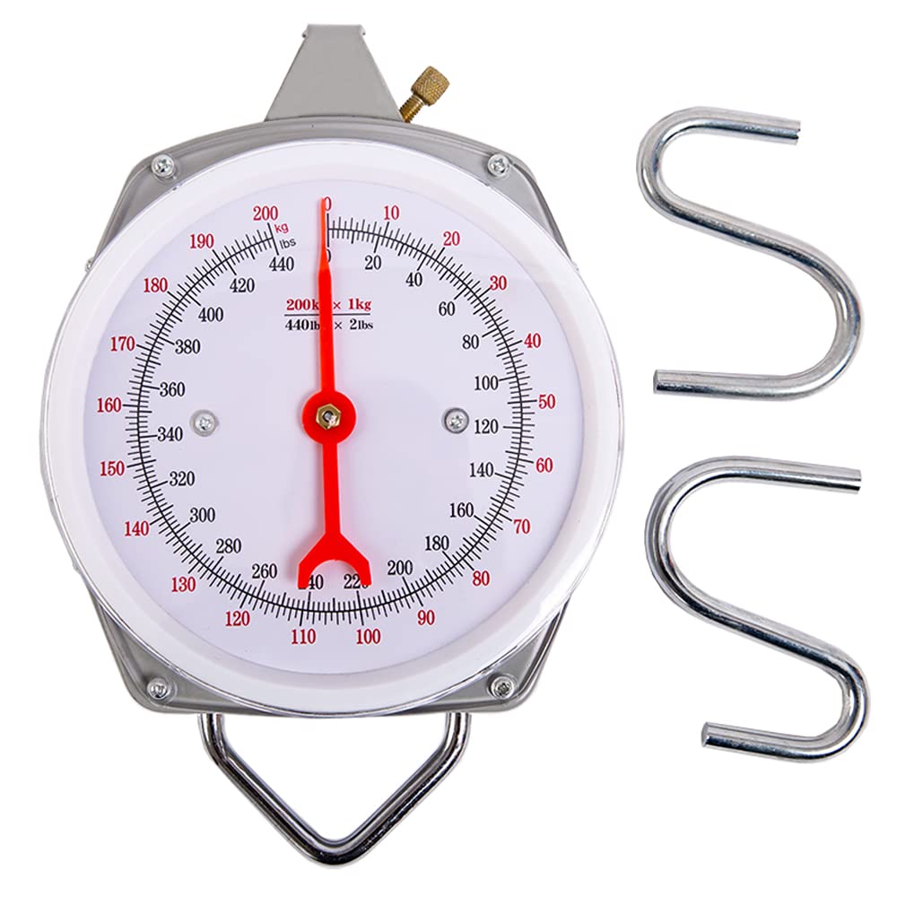 440lbs Heavy Duty Spring Hanging Scale - Industrial Dial Scale for Kitchen, Fishing & Luggage - Mechanical Weight Scale for Home, Outdoor & Commercial Use