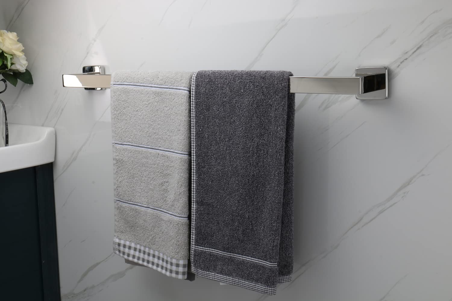 TocTen Stainless Steel Towel Rack - 24 Inch Heavy Duty Wall Mounted Bathroom Towel Holder with Square Base, SUS304 Chrome Finish for Shower & Spa - Perfect for Bathrooms, Guest Rooms, and Luxury Hotels