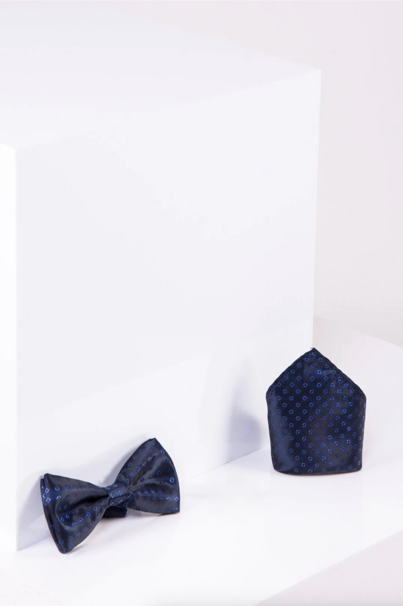 Navy Blue Polka Dot Bow Tie and Pocket Square Set for Men - Classic Formal Accessories for Weddings, Prom, and Business Events