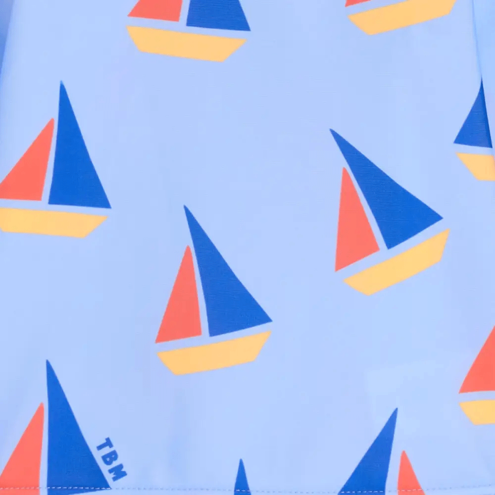 Bonnie Mob Riki Blue Sailboat Baby Swim Rash Guard Suit - UPF 50+ Sun Protection for Beach, Pool & Outdoor Water Activities