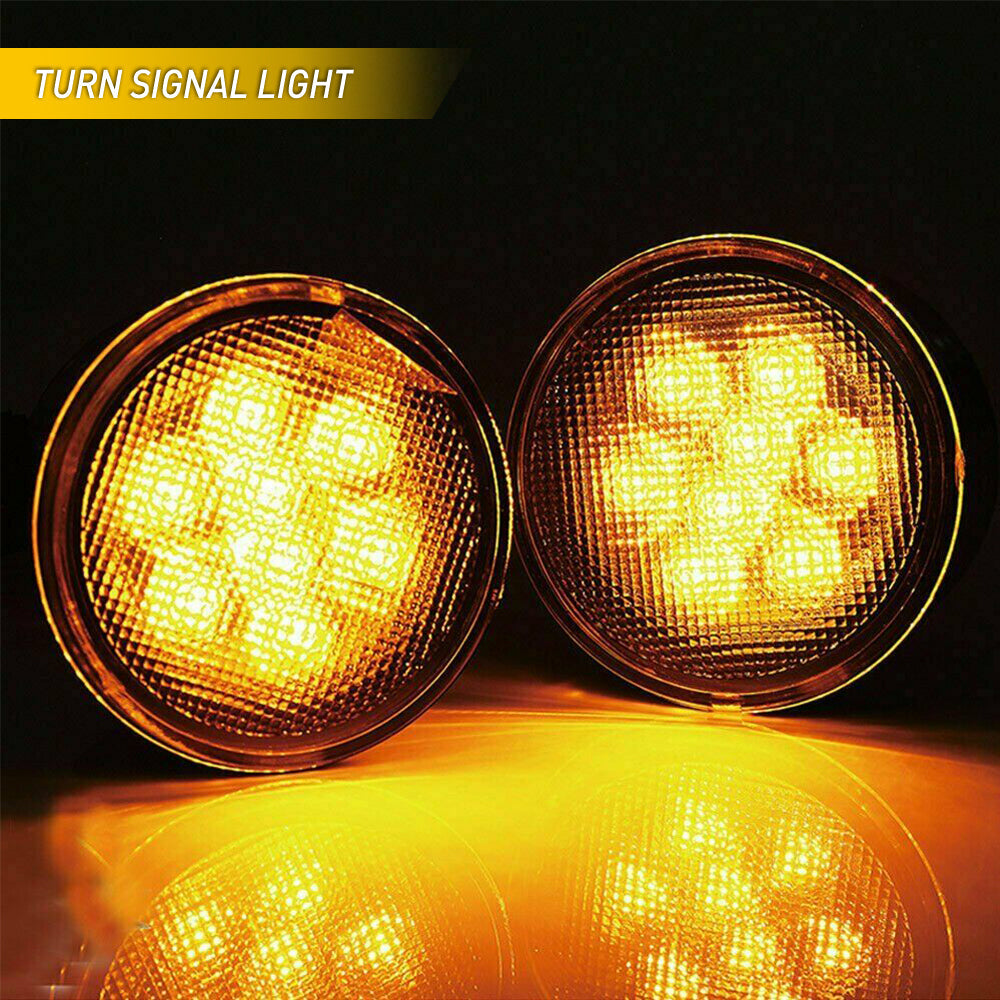 2007-2018 Jeep Wrangler JK Front Grille LED Turn Signal Lights & Side Marker Fender Lights - Amber/White - Not for 2018 JL Model - Upgrade Your Off-Road Vehicle Lighting for Better Visibility
