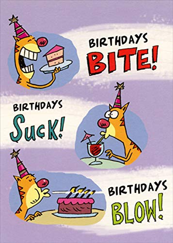 Funny Cat Birthday Card - Designer Greetings Risque Humorous Card with Cat Eating Cake, Drinking & Blowing Candles | Perfect for Adult Friends & Cat Lovers Birthday Parties