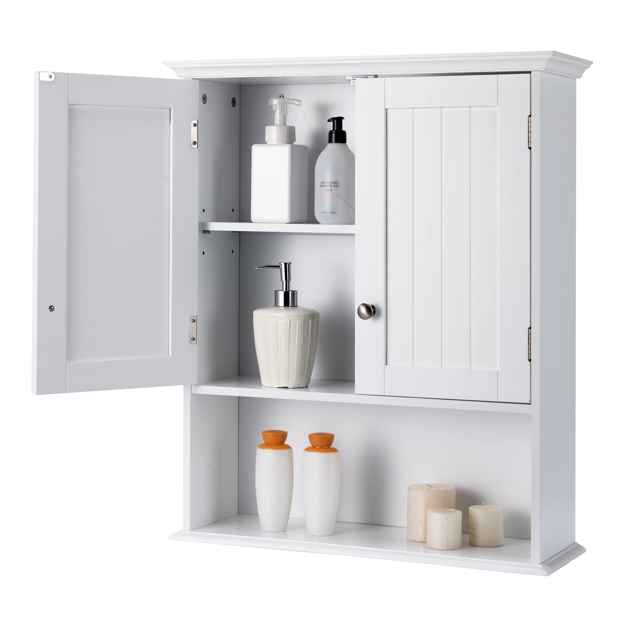 LOKO White Bathroom Wall Cabinet - Over The Toilet Storage with Adjustable Shelf, Multifunctional Medicine Cabinet for Bathroom, Living Room or Entryway, 23.5