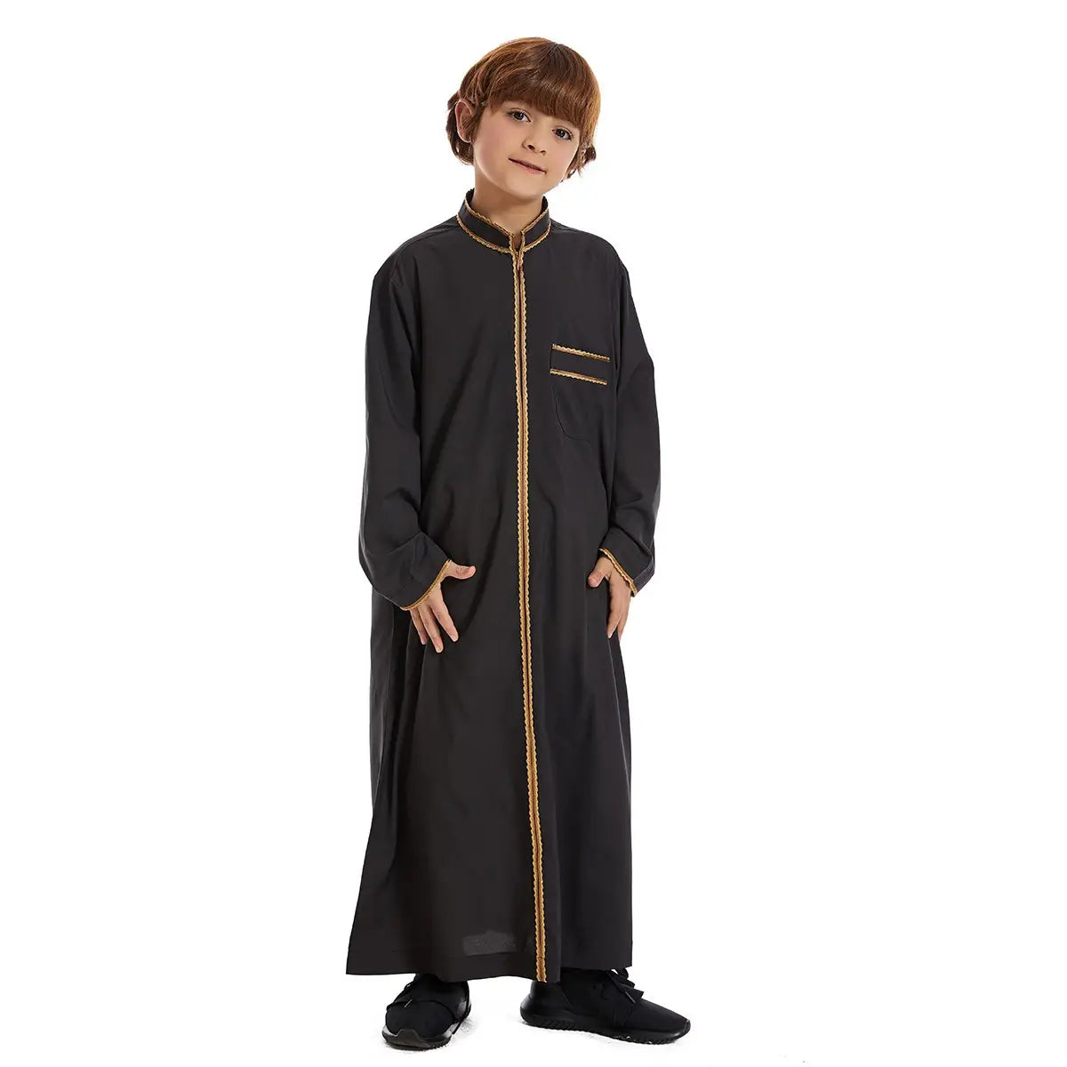 Premium Middle Eastern Arab Boy Thobe Thawb - Traditional Islamic Zipper Robe for Kids - Perfect for Eid, Weddings & Special Occasions