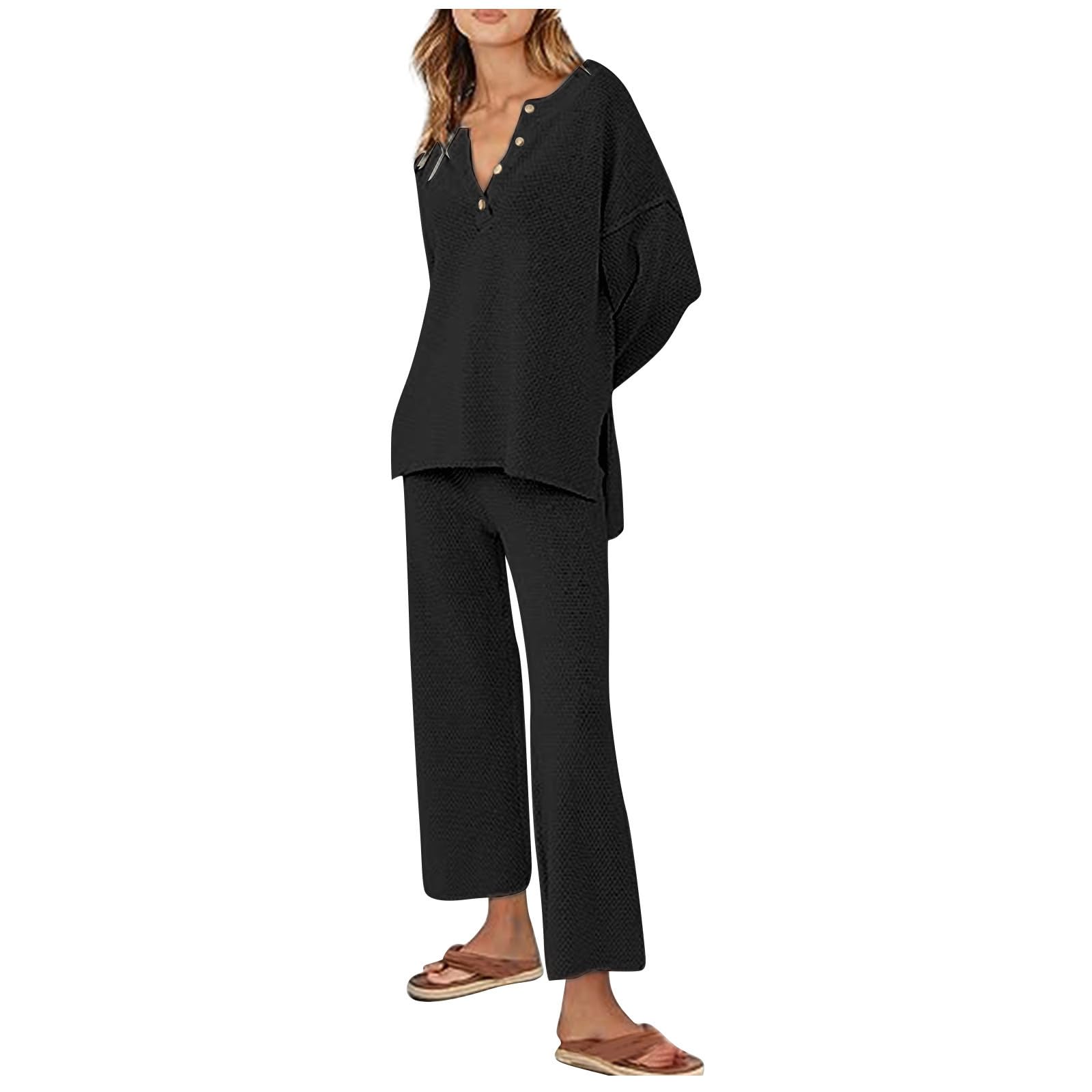 lcepcy Women's 2-Piece Trendy Outfit Set - Oversized Slouchy Matching Lounge Wear, Cozy Knit Sweater & Pants Set for Casual Home, Travel & Relaxation