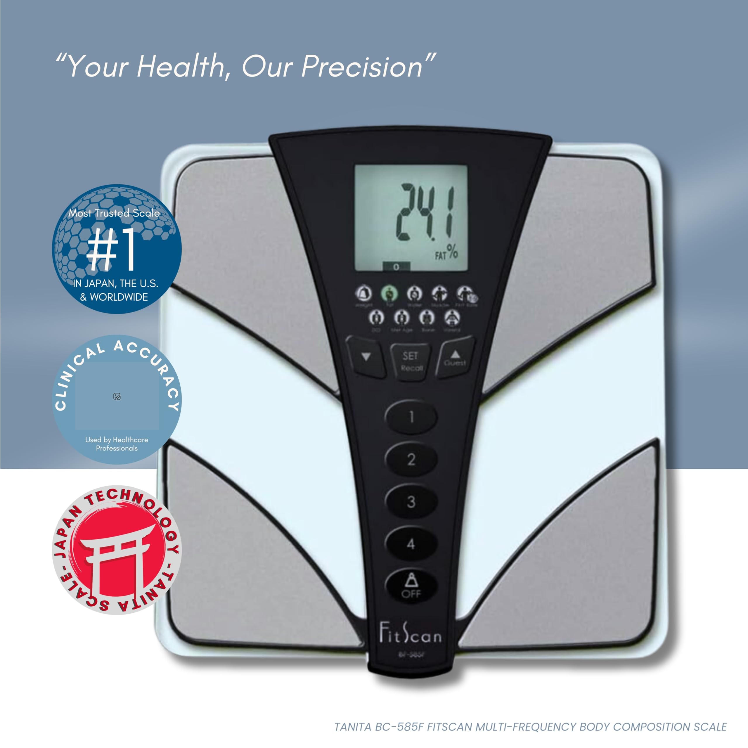 TANITA BC-585F FitScan Body Composition Scale - Japan Technology Multi-Frequency Smart Digital Scale with Fat%, Muscle Mass, BMI, Caloric Intake & Visceral Fat Measurement - Perfect for Home Gym, Weight Loss Tracking & Health Monitoring