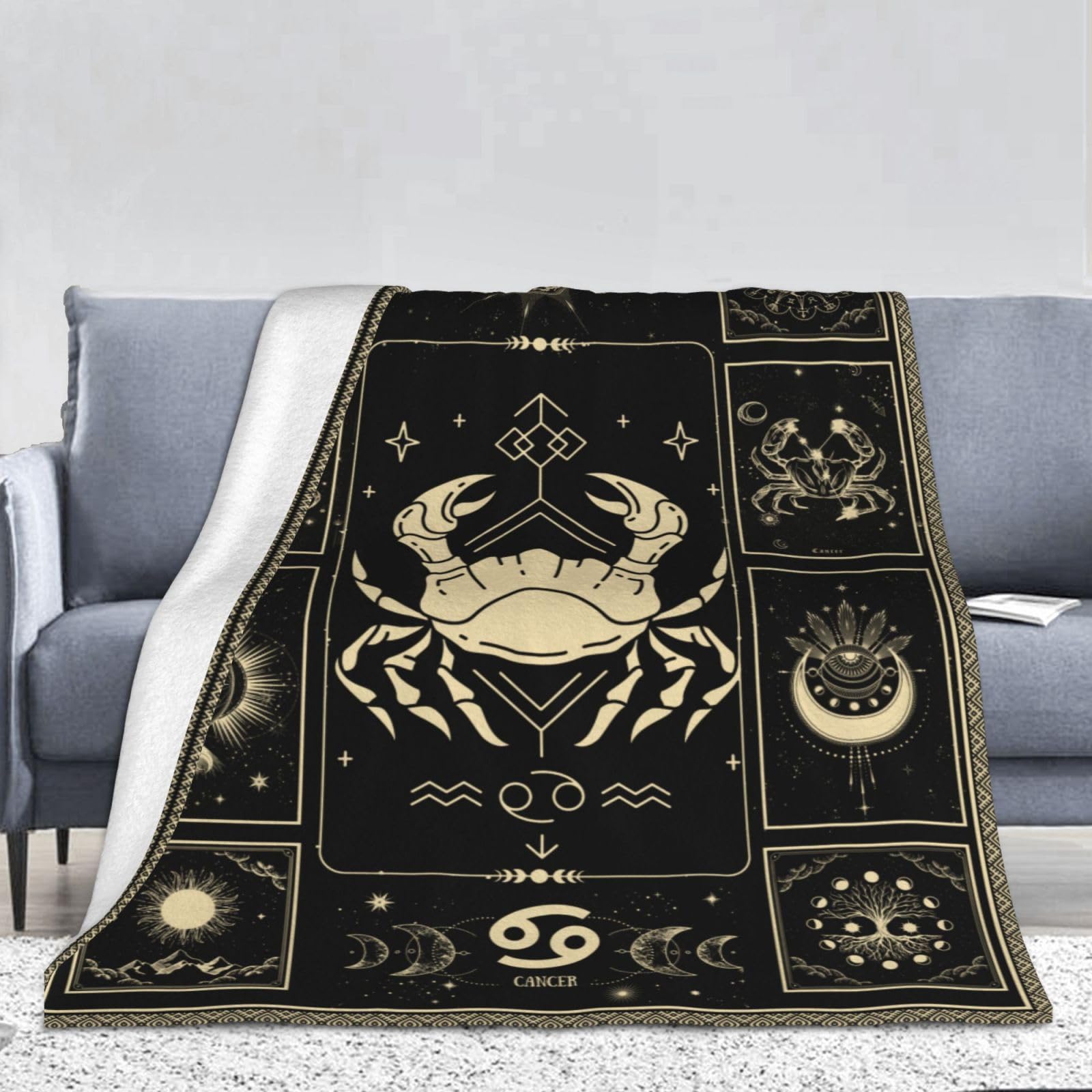 Cancer Zodiac Constellation Blanket - Lightweight Microfiber Astrology Throw with Sun & Moon Design - 40