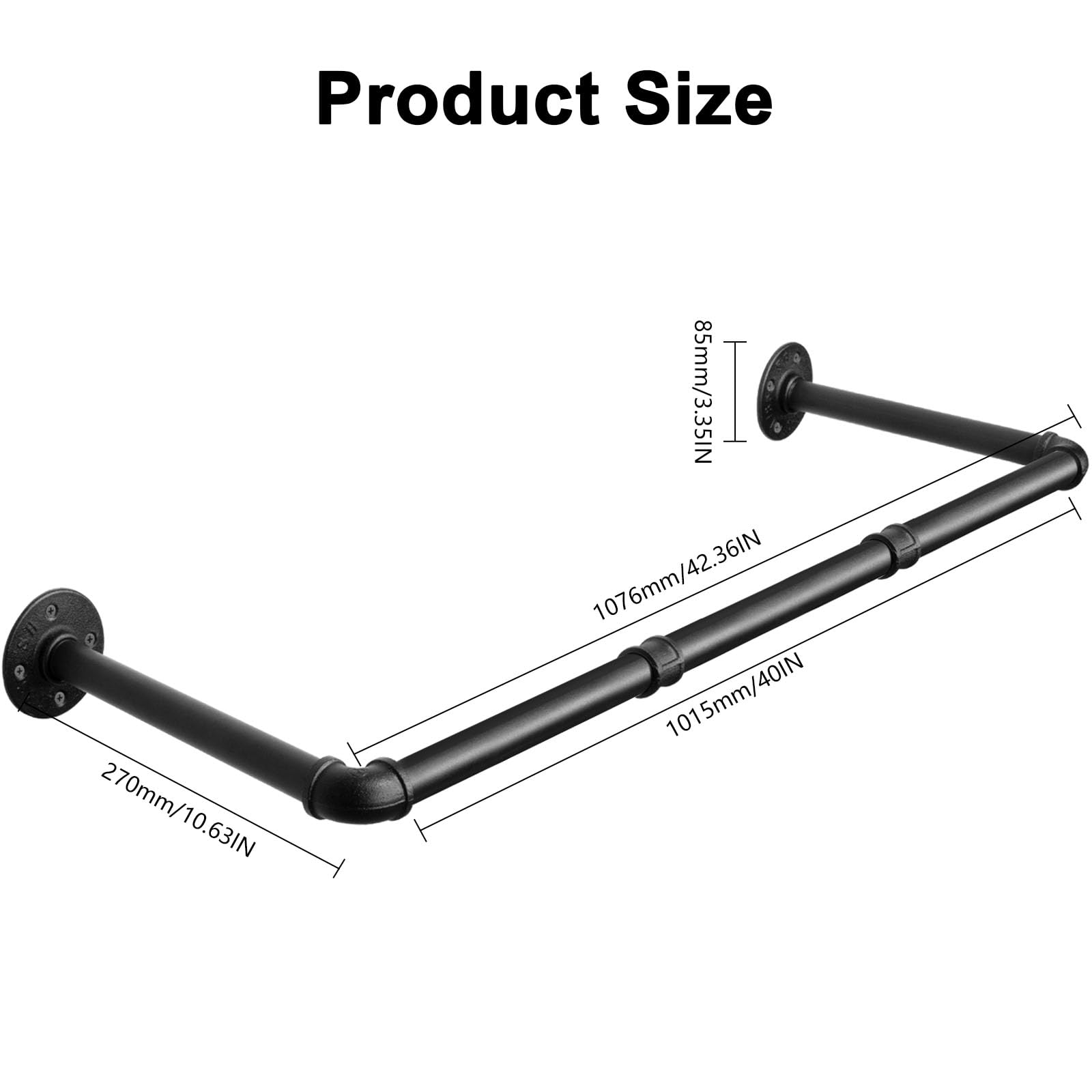 Heavy Duty Industrial Iron Pipe Clothes Hanging Bar - DIY Wall Mounted Garment Rack for Bedroom, Laundry Room & Closet Storage | Perfect for Organizing Clothes, Towels and Home Decor
